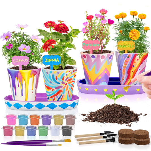 4 Set Paint & Plant Flower Gardening Kit - Gifts for Girls Ages 8-12, Arts and Crafts for Kids Ages 8-12, Kids Gardening Set, Toys Birthday Gifts for Kids Girls Boys Ages 6 7 8 9 10 11 12