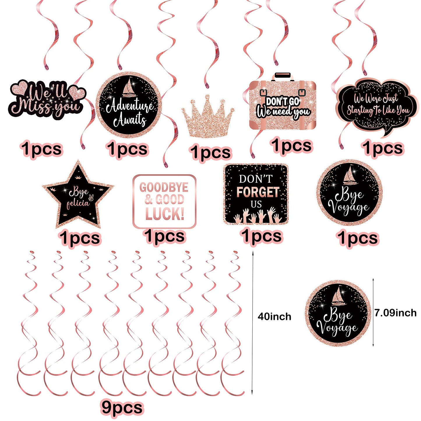 Rose Gold Farewell Party Decorations Supplies Kit, Will Miss You Banner, We Will Miss You Decorations, Going Away Party Hanging Swirls Decorations