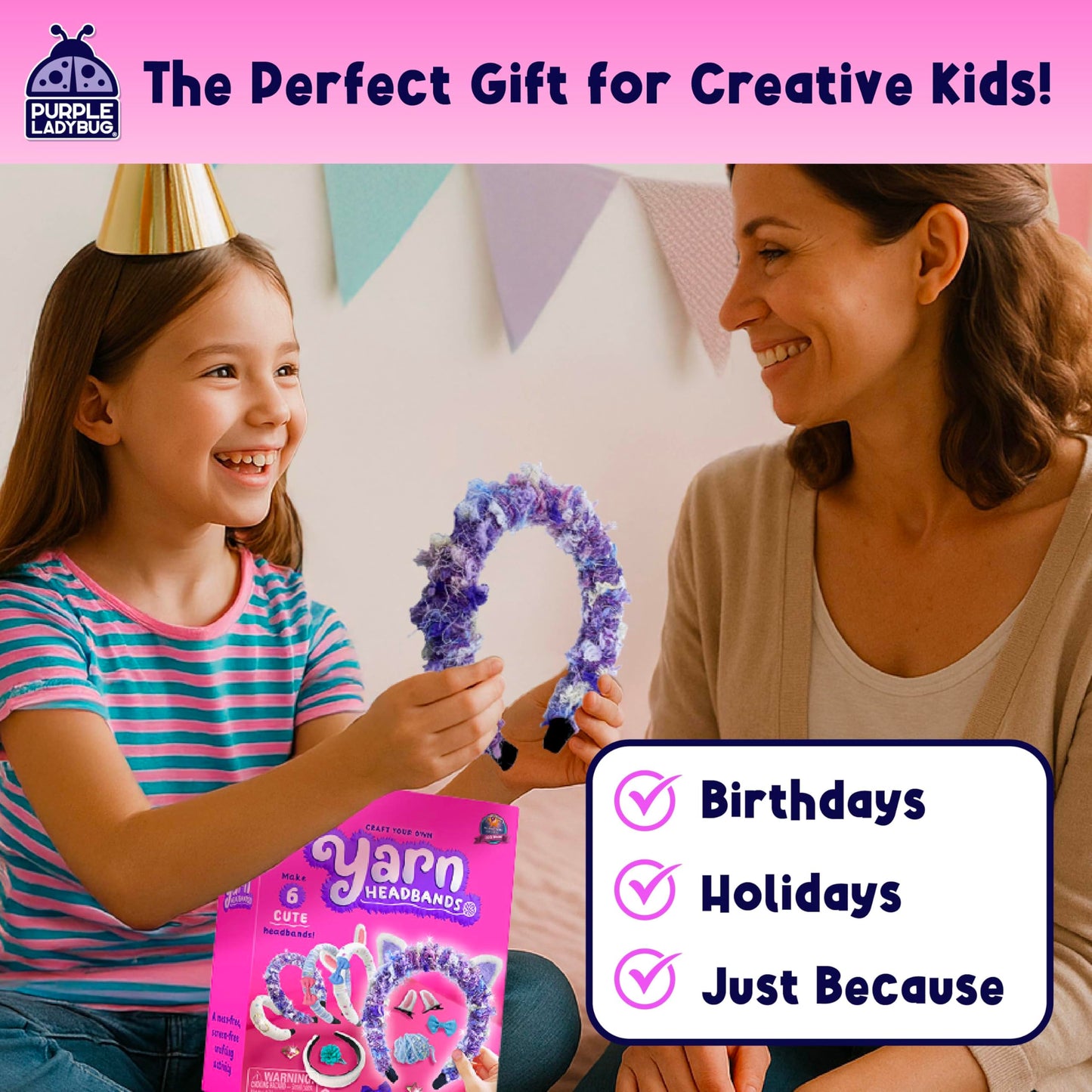 PURPLE LADYBUG Yarn Headbands for Girls - Great 5 Year Old Girl Gifts, Fun 7 Year Old Girl Birthday Gifts Idea, Girls Hair Accessories, Arts and Crafts for Kids Ages 6-8, Make Your Own Kids Headbands