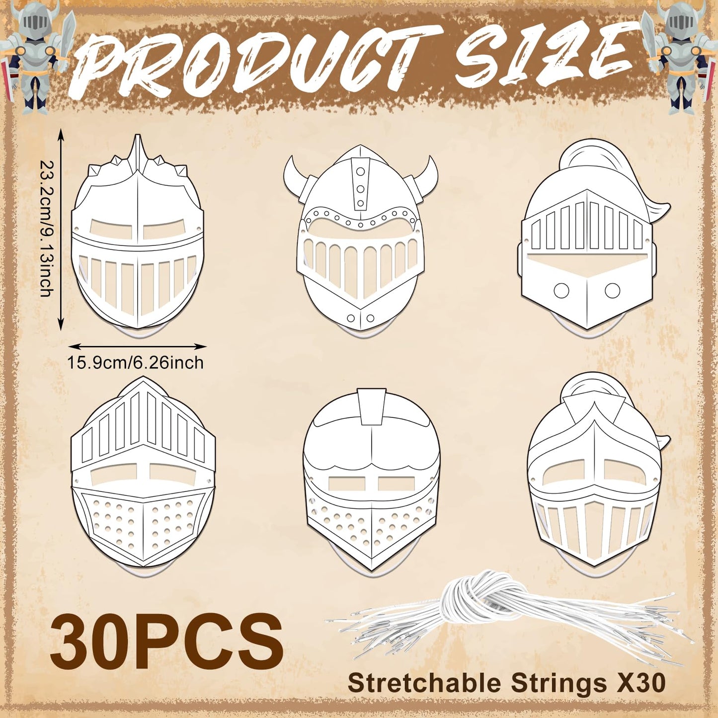 Liliful 30 Set Helmet of Salvation Craft Bulk Color Your Own DIY Kit Armor of God Knight Mask Crafts Religious Bible Blank Paper Arts for Fun Activity Party Favor