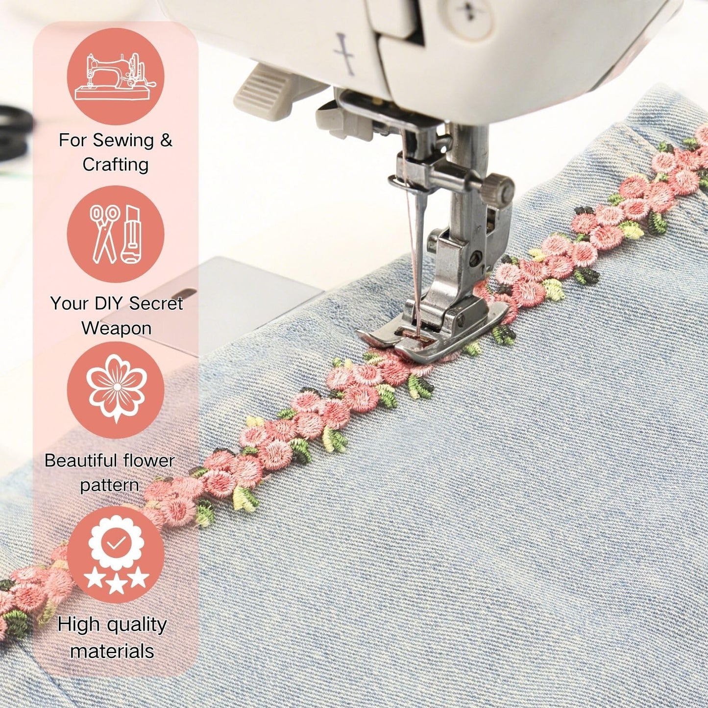 Bijou Joon 16 Yards Skin Pink Lace Trim Ribbon Floral Ribbon Floral Pattern Embroidered Lace Trim Applique DIY for Sewing Edge Craft Decorative Vestidos Garment Wedding Dresses Embellishment