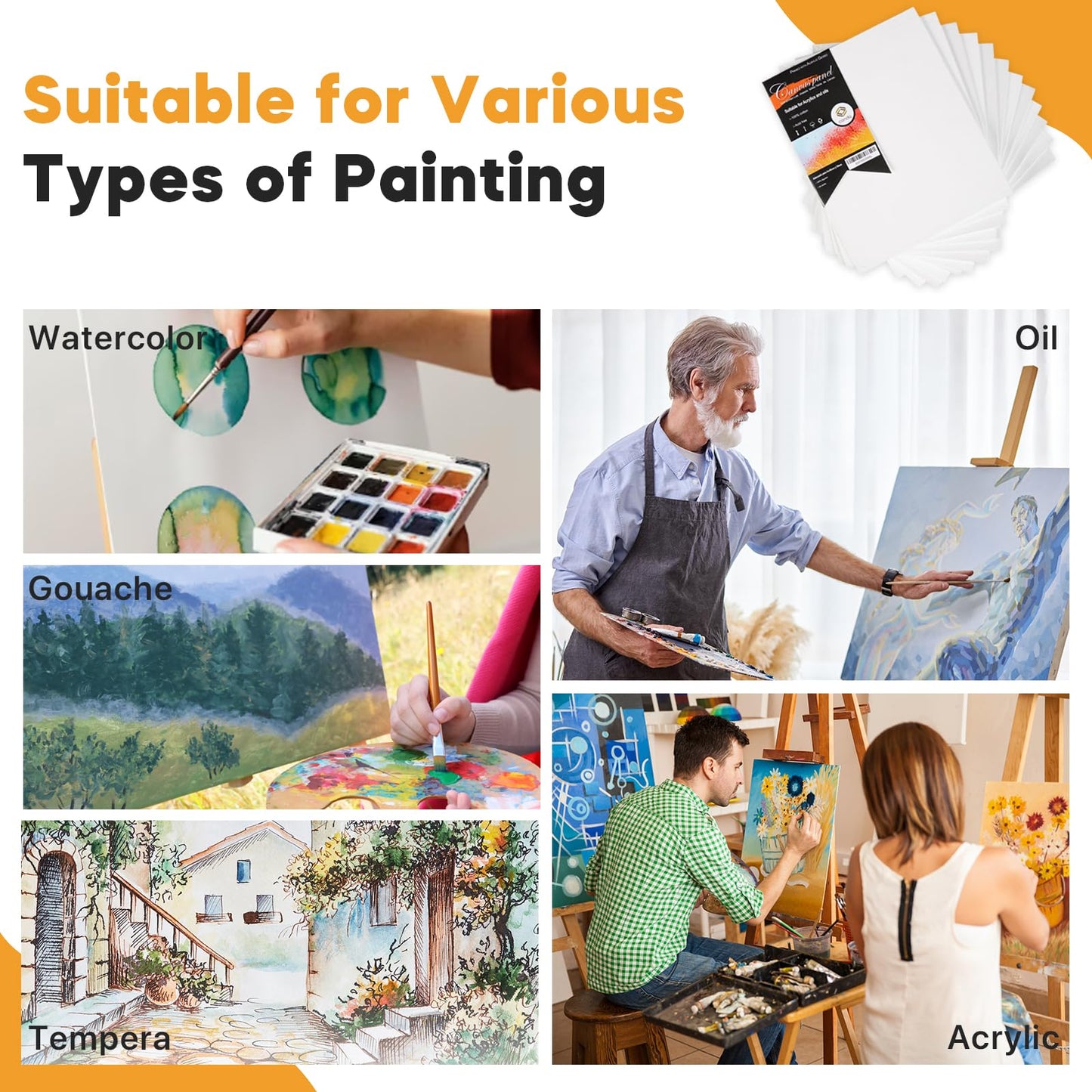 CONDA Canvas Boards for Painting,100% Cotton Canvas Panels, White Blank Canvases, Primed, Acid-Free, Artist Quality for Acrylic, Pouring Watercolor & Oil Painting 11 x 14 inch, 24 Pack