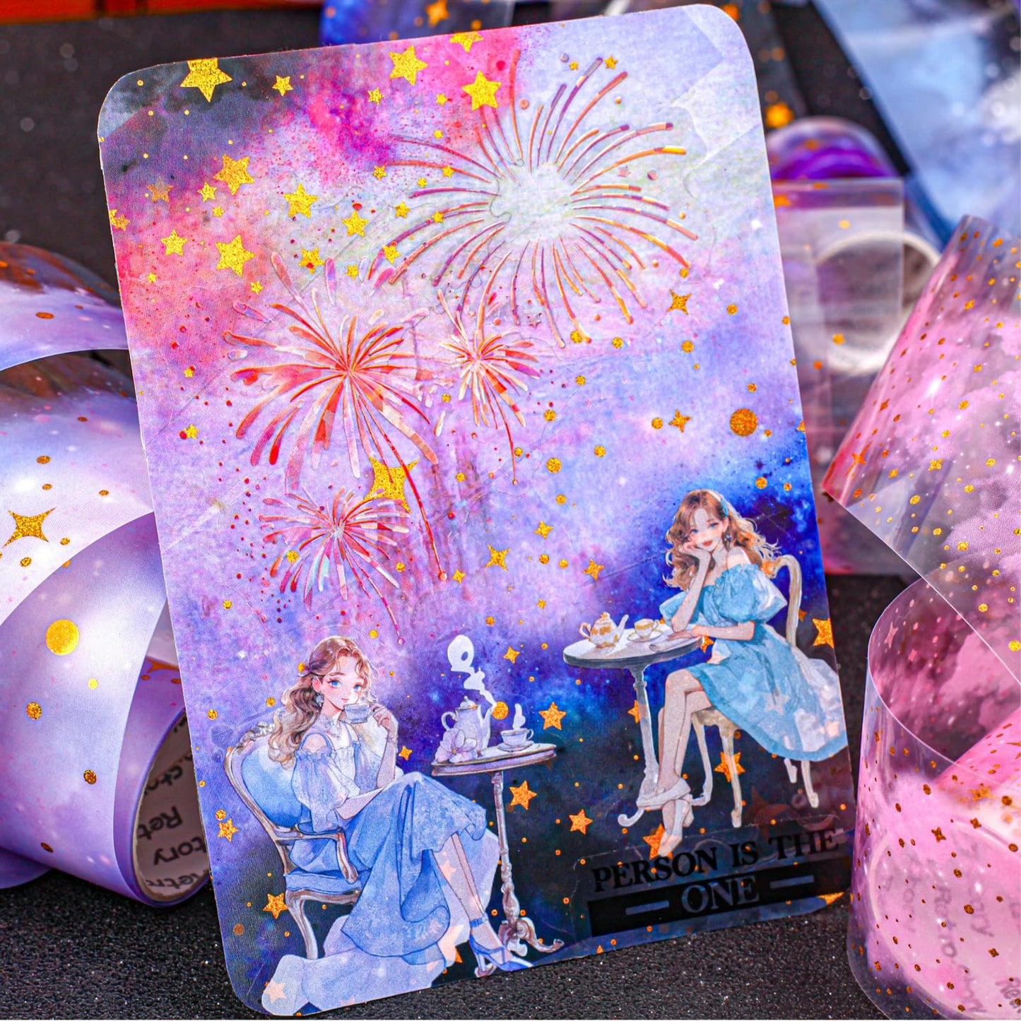 Frekyar Star PET Tape Stickers for Scrapbooking Supplies,6 Rolls of Holographic Starry Sky Themed Decorative Tape Stickers for Journaling, Junk Journal Supplies, DIY Crafts(Ripple)