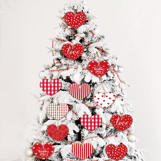 Yalikop 40 Pcs Valentine's Day Tree Ornaments Wooden Heart Slices Embellishments Hanging Heart Signs Tags Decorations for Valentine's Day Home Wall Wedding Party