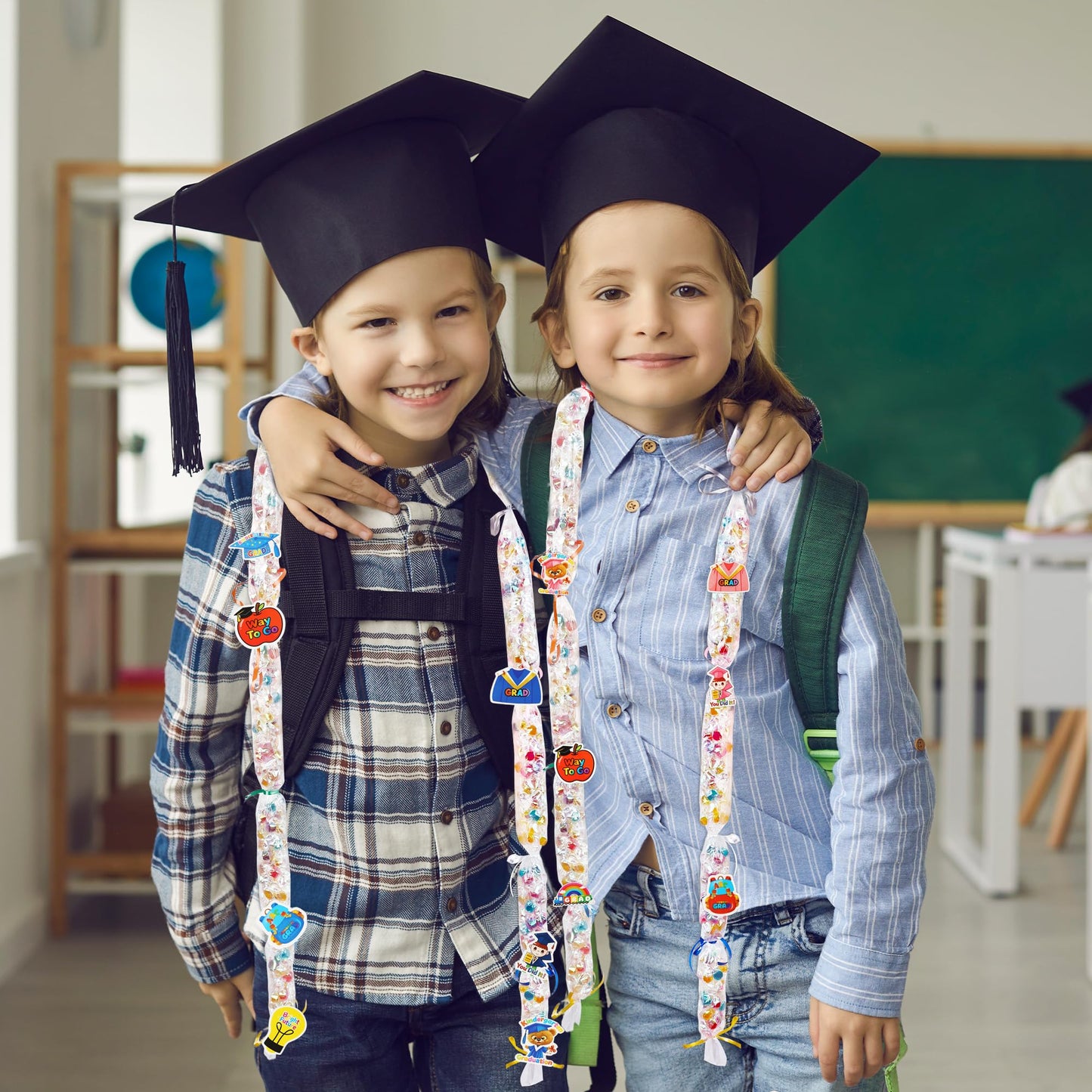 Barblog 220 Pcs Kids Preschool Graduation Candy Lei Making Kit Including 20 Candy Lei Tubing 160 Graduation Paper Cut 30 Rolls Ribbons 10 Sticky Dots for Kindergarten Graduation Party (Pink Set)