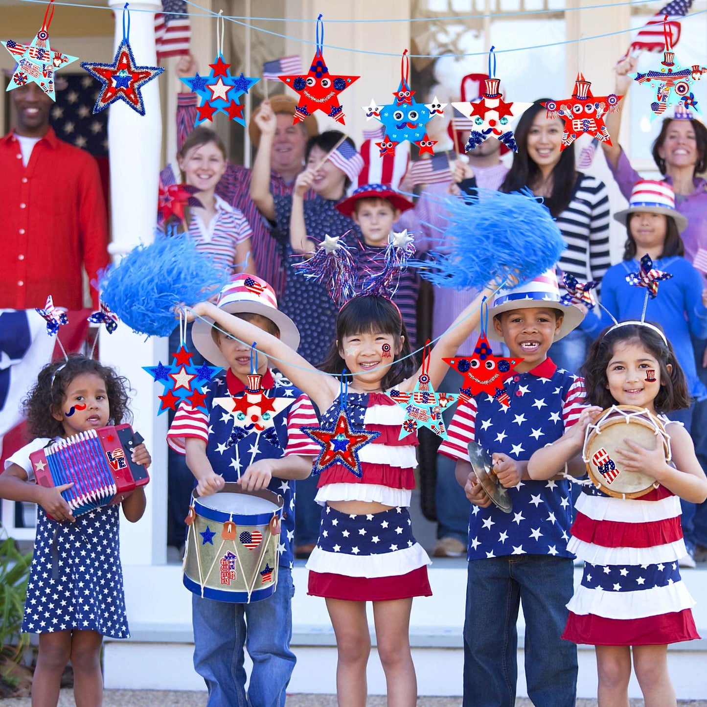 JULBEAR 418pcs 4th of July Star Foam Craft, Patriotic Self-Adhesive Glitter Foam Stickers Crafts Kit for Independence Day Patriotic Party Favors Kids Classroom Activity Decorations Supplies