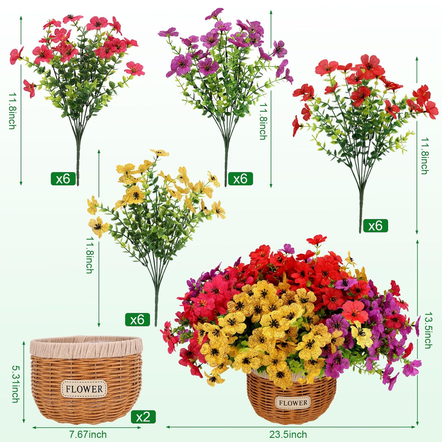 Geegoods Artificial Flower Arrangements for Tables, Fake Potted Mums Silk Flowers with 2 Rattan Baskets for Home Dining Bedroom Office Farmhouse Decor