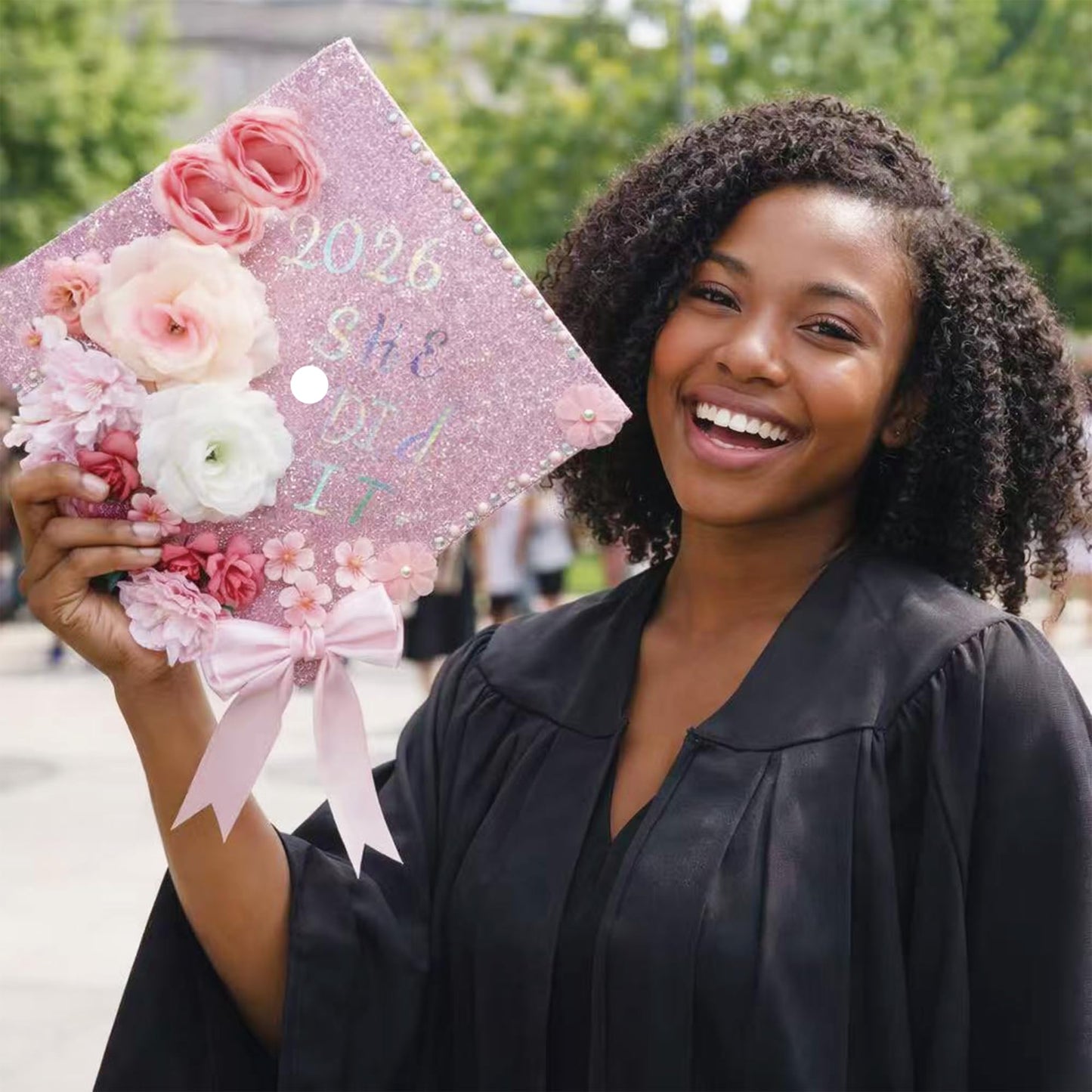 42PCS Graduation Cap Decorations Kit 2026, Pink DIY Grad Cap Topper Set with Glitter Topper Boards, 3D Butterflies, Letter Stickers, Pearls, Rhinestones, Flowers for Class of 2026