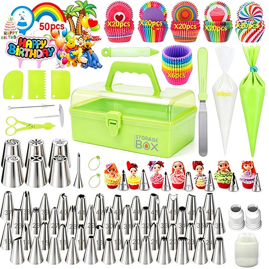 Yomjarl Cake Decorating Kit, 284PCS Baking Accessories with Storage Case, Piping Bags and Tips Set, Cupcake Cookie Frosting Fondant Decorating Supplies for Beginners