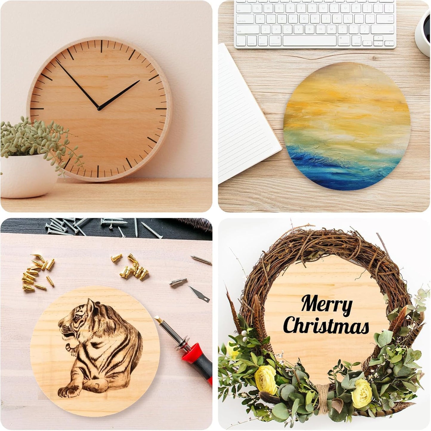 8 Pack 8 Inch Round Wooden Plaque, 3/4 Inch Thick Unfinished Wooden Circle Plaque, Natural Pine Wood Coaster Base for Craft Projects, Sign, Painting, Woodcarving, Engraving