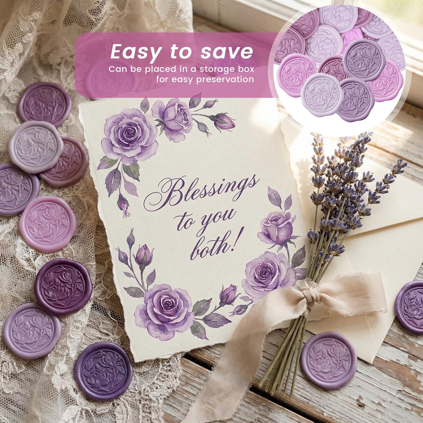 Jaloro 60 Pcs Wax Seal Stickers Magnolia Envelope Seals Wedding Botanical Wax Stickers for Wedding Engagement Baby Shower Party Favor Invitations Scrapbooking Mother's Day Gift Wrap(Purple Series)