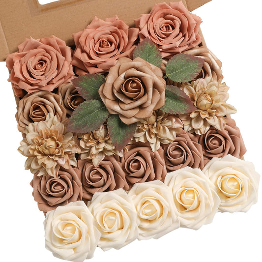 YYHUAWU Artificial Flowers Combo Box Set Gradient Color Flower Leaf with Stems for DIY Wedding Bouquets Centerpieces Baby Shower Party Home Decorations (Garden Dusty Rose)