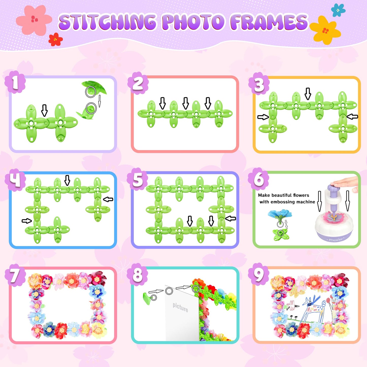 GirlsHome 300+PCS Fabric Flower Bouquets Toys, DIY Flower Making Kit for Kids, Reusable Arts and Crafts for Kids, 2 Gameplays STEM Educational Preschool Toy, Birthday Gifts for 3 4 5 6 7 8+ Years Old