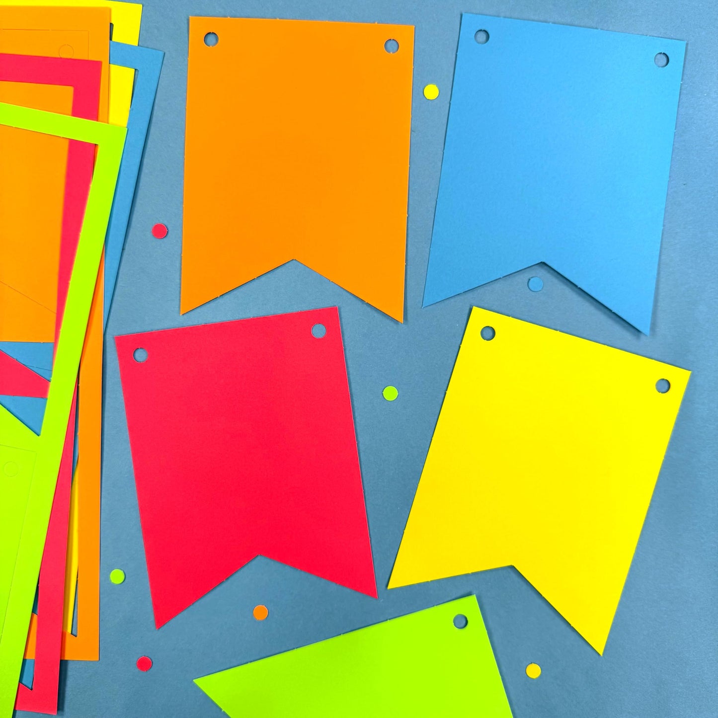 80 pcs Paper DIY Banner Flags Bright Pennant Banners, Large (3.75 x 5 in), US Made Card Stock Punch Out Blank Pennants for Party Decorations, Kids Birthdays, Classroom, Celebration, Festive Parties