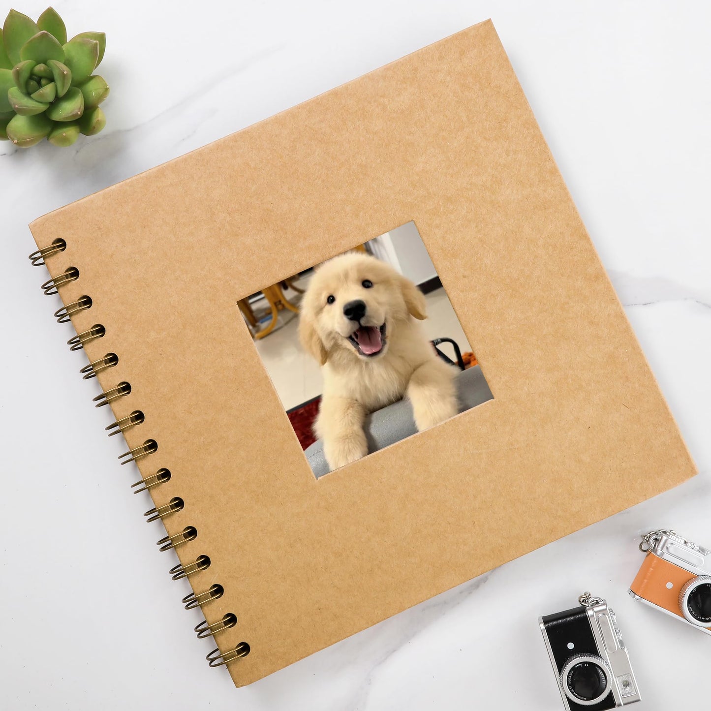 MEMOTOR Scrapbook 10 x 10 Inch DIY Square Photo Window, Memory Book for Parents and Kids, Photo Album Hardcover Kraft Paper Brown 20 Sheets/ 40 Pages