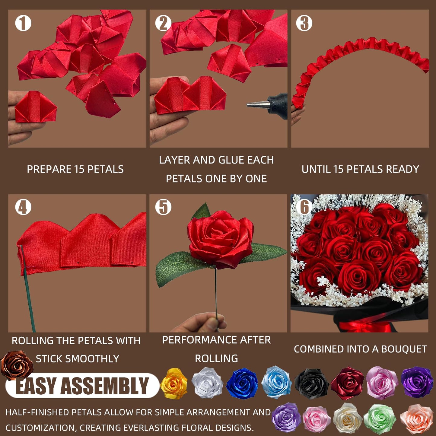 LatinaFlorista 500 Pcs Rose Petals Half Finished Satin Ribbon Flower Petals 500 Pcs Durable Material for DIY Craft Lovers & Event Decoration (500pcs Wine Red)