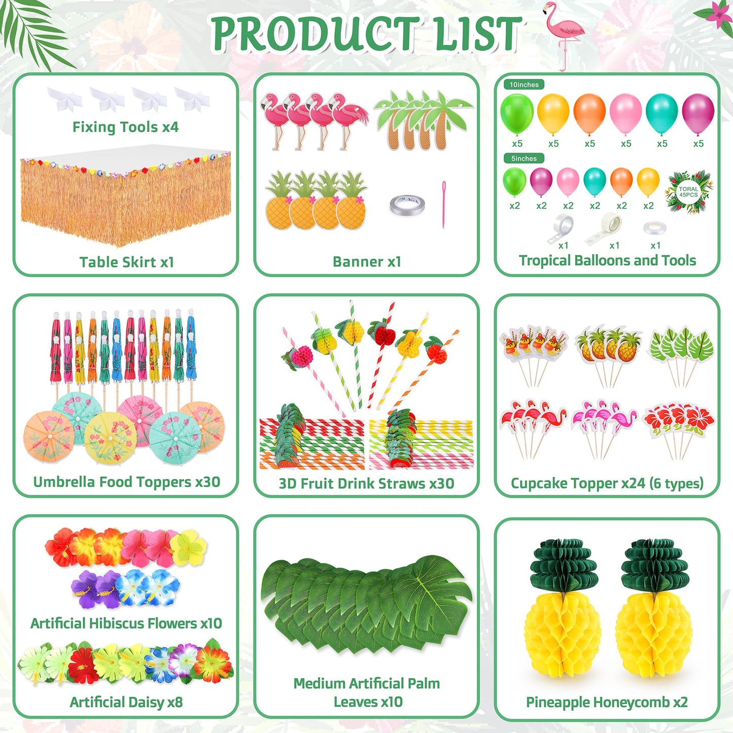 165PCS Hawaiian Luau Party Decoration, Tropical Beach Party Decorations with Balloons, Aloha Party Decor, Summer Pool Party Supplies with Hawaii Table Skirt