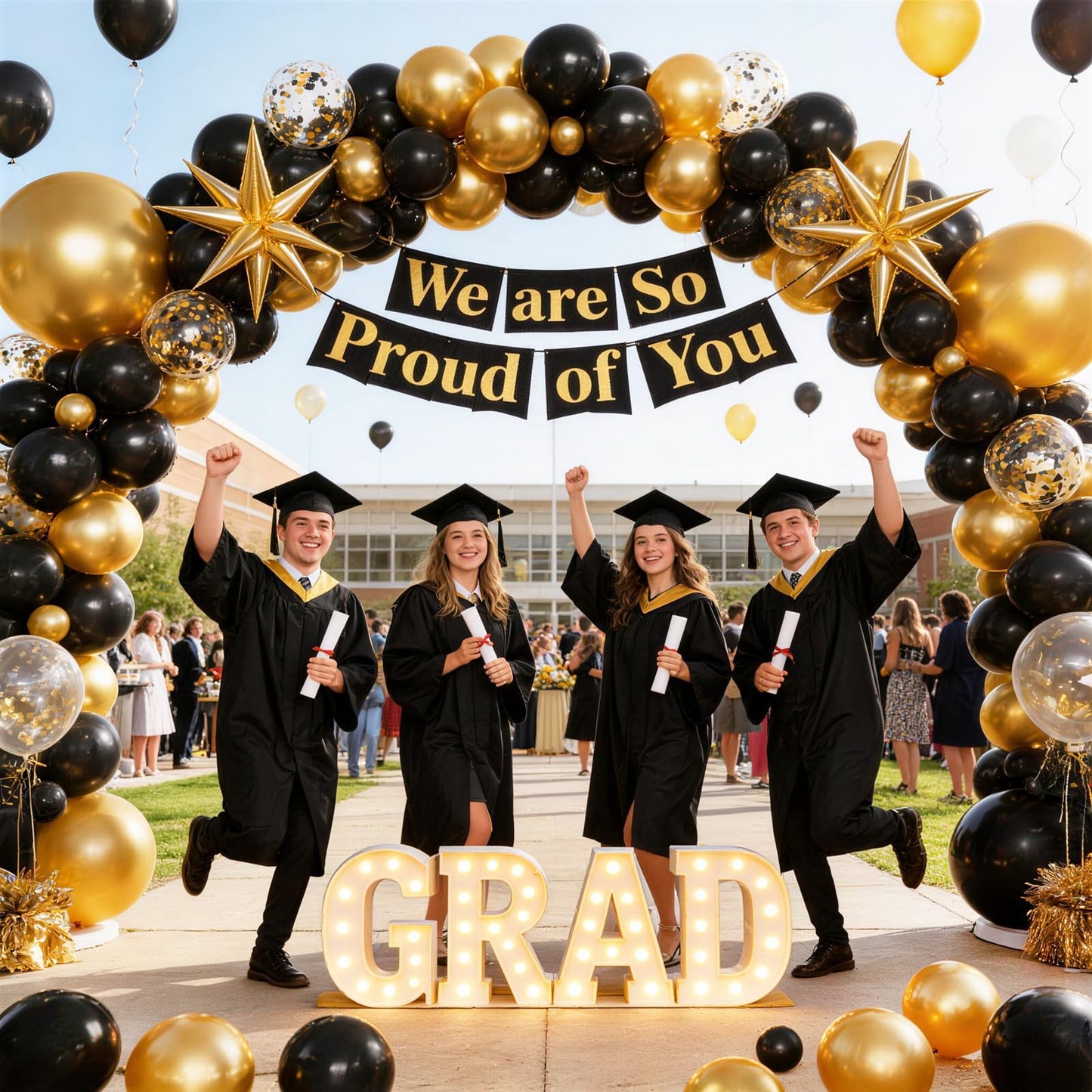 KARLURE Black and Gold Balloons Arch Kit with Star Balloons for Graduation Decorations 2026 Class Prom Retirement Grad Party Decor Men Birthday Masquerade Anniversary Party Decorations