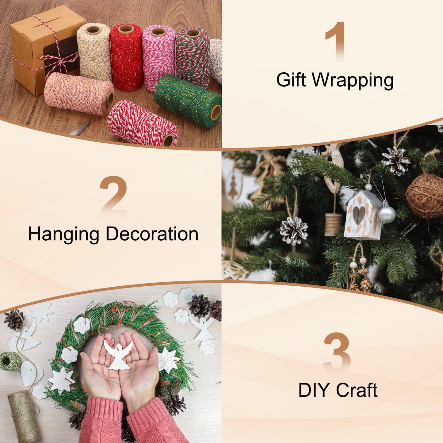 PATIKIL 2mm x 109 Yard Cotton Butcher Twine, 2 Roll Cotton Bakers Twine String Rope Cord for Gift Wrapping Arts Crafts Party Decorations Gardening, Golden Beige