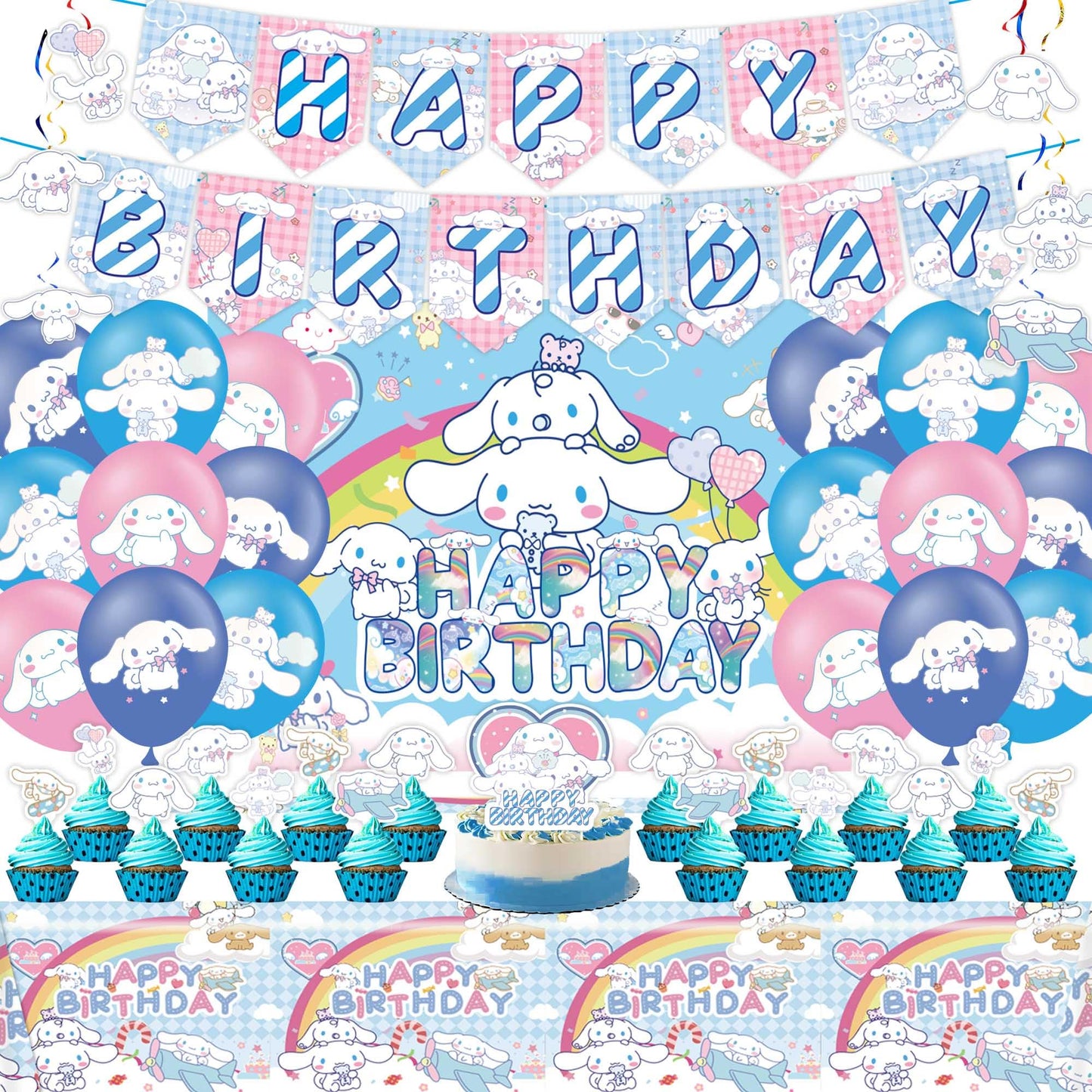 Wooacme Birthday Party Decorations - Banner, Balloon, Backdrop, Hanging Swirl Decorations, Tablecloth, Birthday Topper for Adult Theme Party Supplies