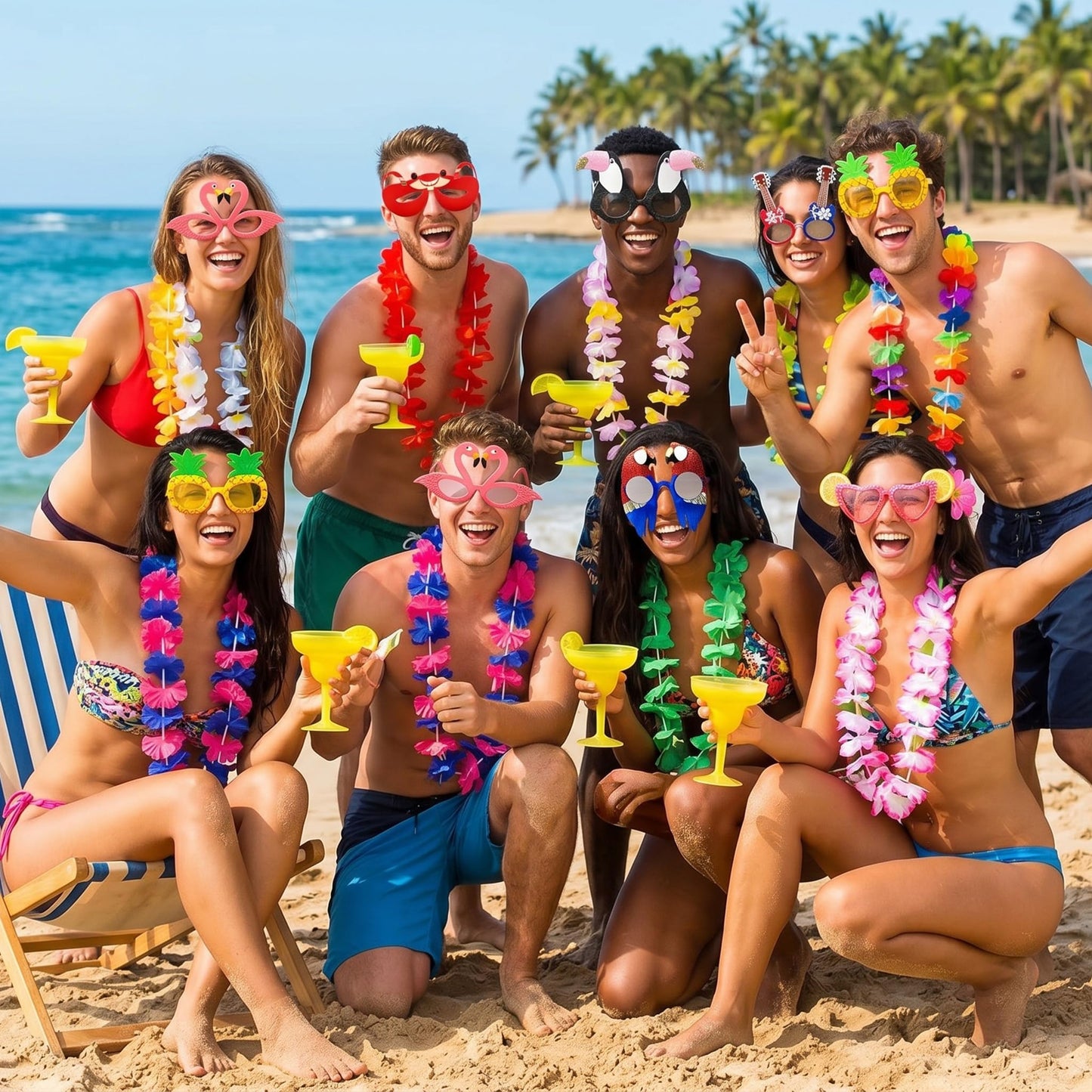 JOYIN 12 Pieces Luau Party Glasses and 12 Pieces Hawaiian Leis, Flowers Leis Garlands Novelty Sunglasses, Tropical Birthday Summer Beach Party Decoration Supplies