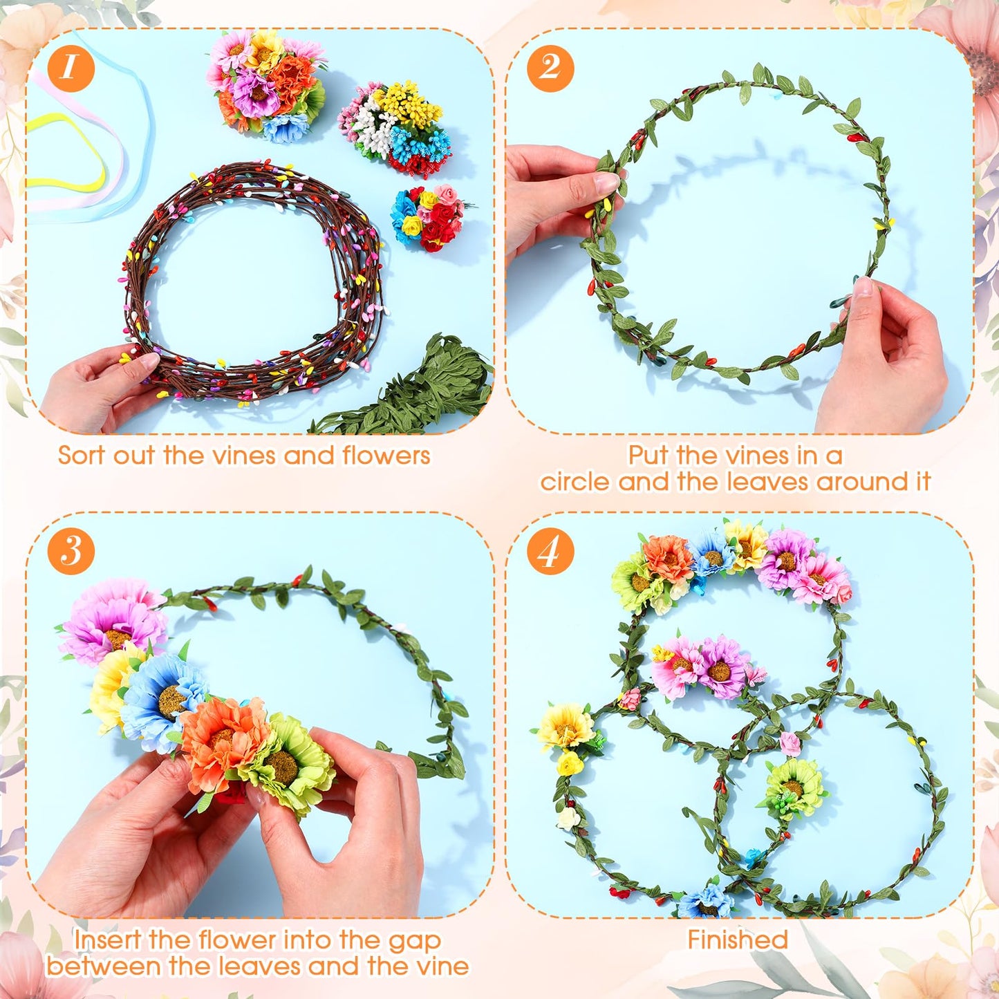 Suncalla 30 Sets Flower Crowns Making Kit, Make Your Own Flower Crown Wreath Garland Headbands and Bracelets Craft Kit Handmade DIY Floral Hair Accessories Gift for Women(Azalea)