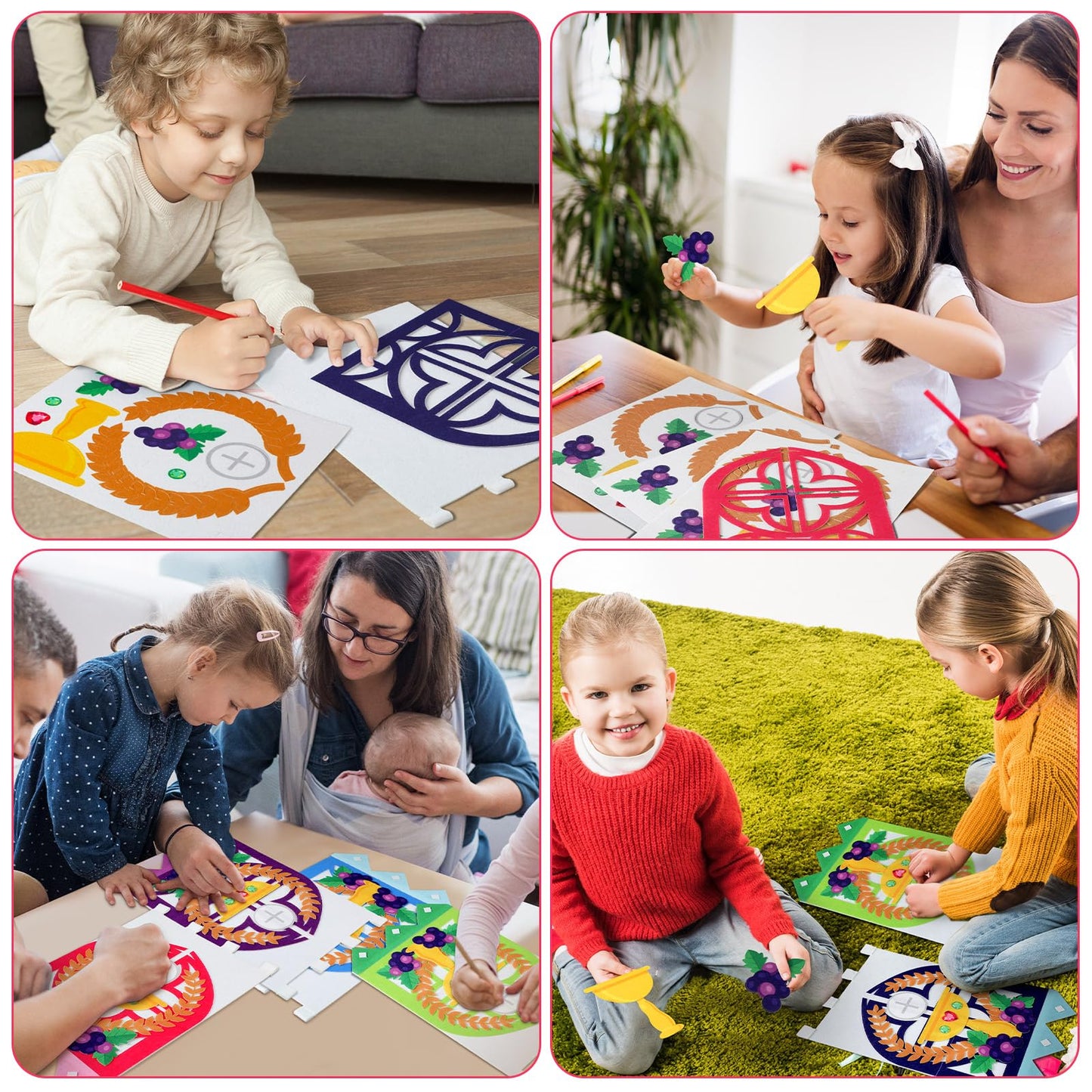 SmoothNovelty 6 Sets First Communion Banner Kits 9 x 12 Inches Felt Holy Communion Banner Kits Sunday School DIY Arts and Crafts Kit for Kids First Communion Gifts for Boys or Girls