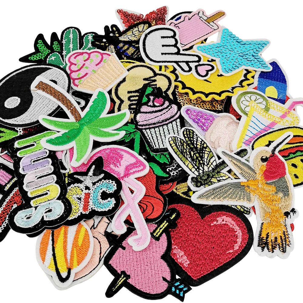 Niangzisewing Mix Lots Bulk 50pcs Iron on Patches sew on Patches Craft Embroidery Patch Motif Clothes Jackets Hats Backpacks Jeans Kids Butterfly Hearts (Mix, from 1" to 3")
