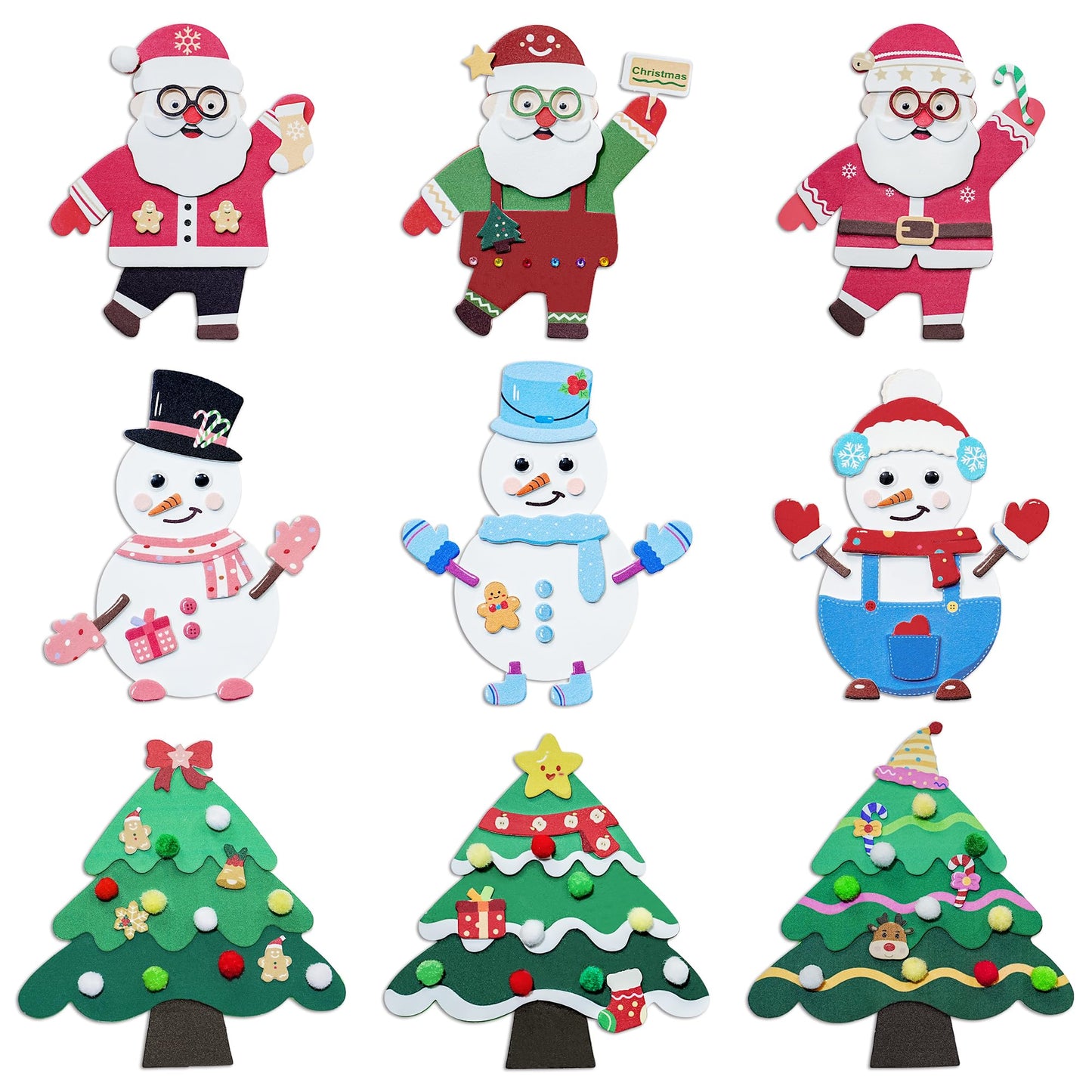 28°C 27 Sets Christmas Crafts Winter Arts and Crafts DIY Christmas Trees Snowmen Santa Claus Christmas Foam Stickers Tree Ornaments for Home Classroom Activities Party Favors Supplies