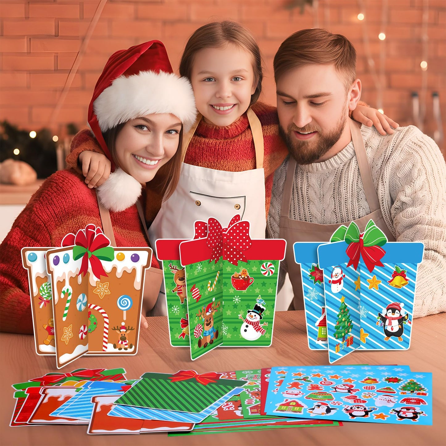 Chiisong 24 Sets DIY Christmas Craft Kits 3D Christmas Box Crafts with Stickers Make Your Own Xmas Table Centerpiece Decor for Xmas Holiday Classroom Home Activities Party Decorations(Box)