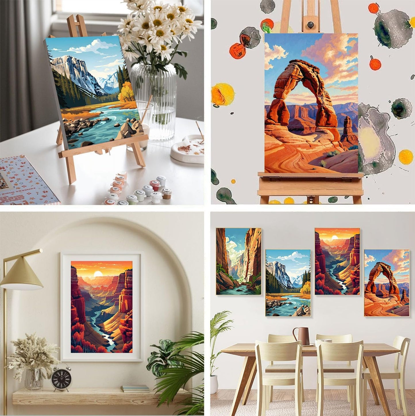 4 Pack Framed Paint by Numbers Kit for Adults Beginners-National Park Adult Paint by Number Kits on Canvas Framed,Landscape DIY Acrylic Oil Painting by Numbers for Adults for Gift Home Decor(8x12inch)