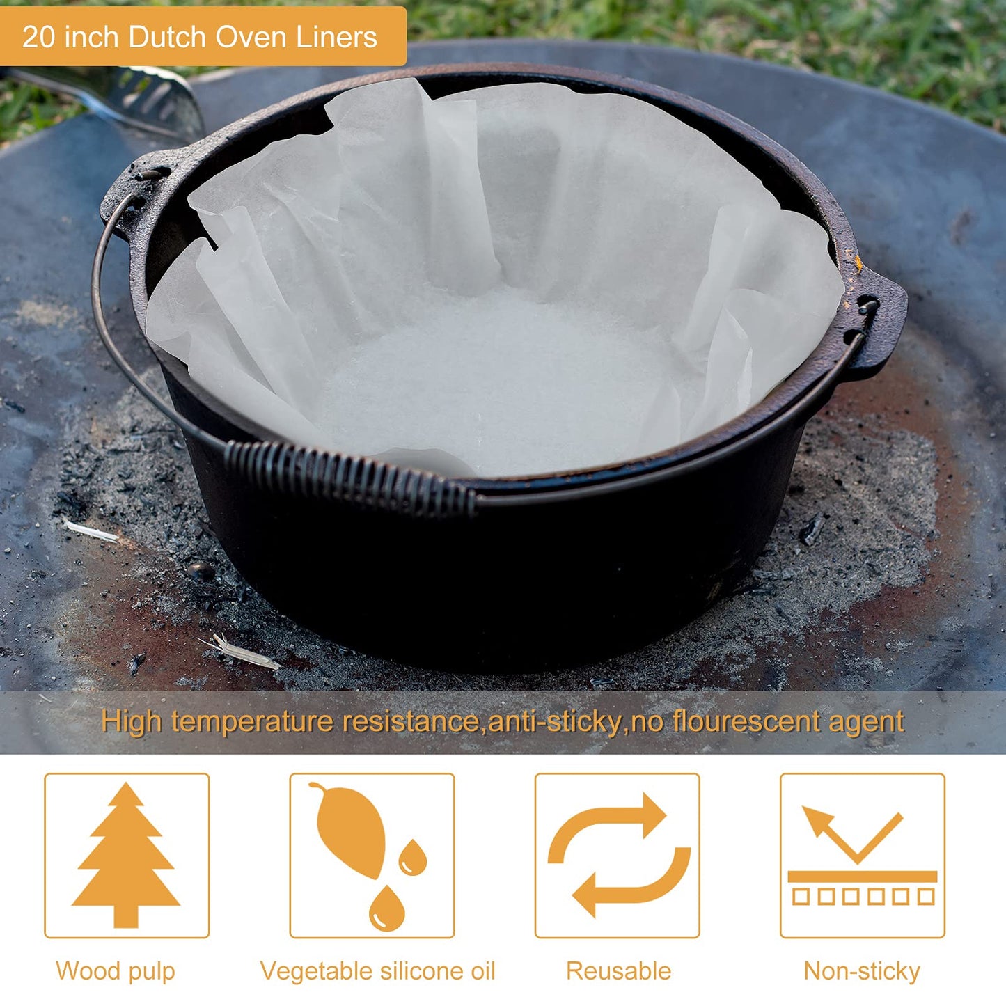 Outus 40 Pcs 20 Inch Disposable Dutch Oven Liners Round Parchment Paper White Baking Paper for Camping Cake Pan Air Fryer Steamer BBQ Party Cakes Pizza Meats and Vegetables