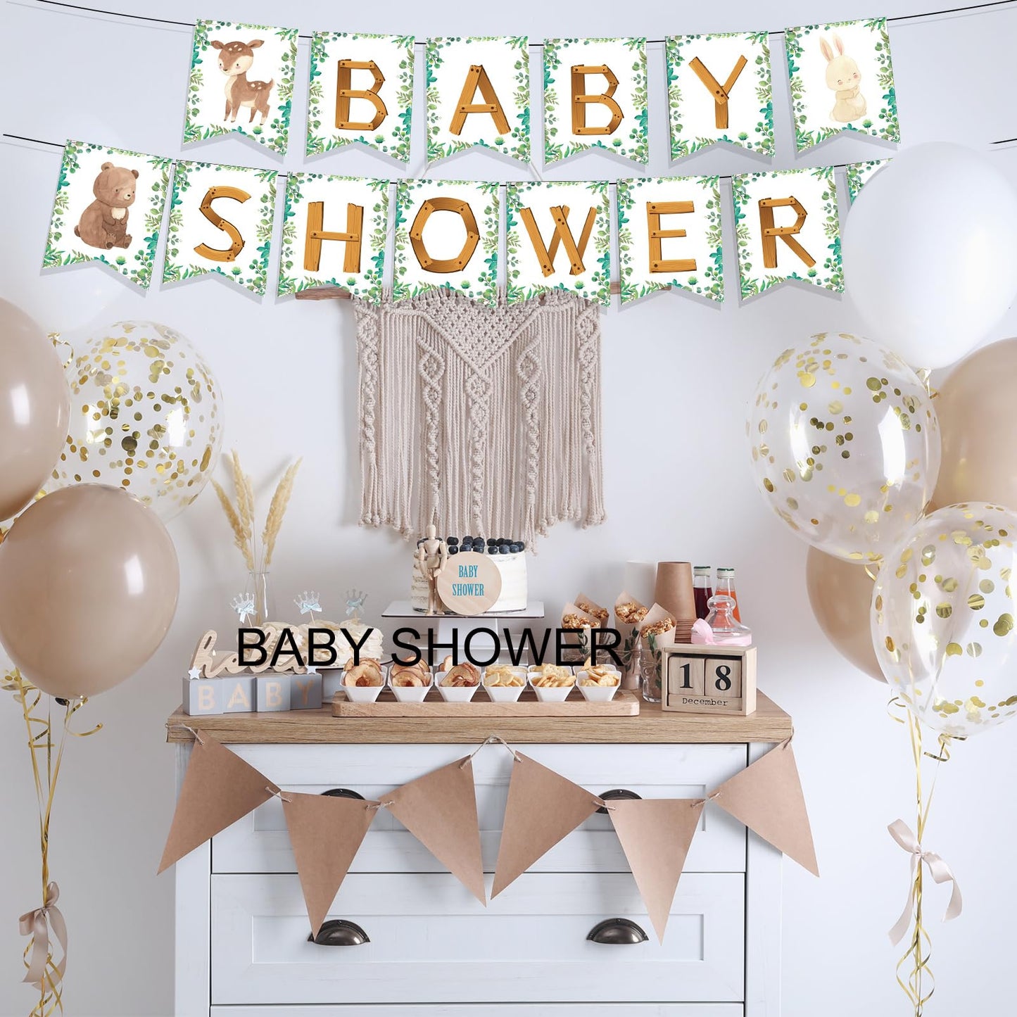 Motiskyy 115 Pcs Woodland Baby Shower Banners Kit DIY Woodland Party Banner Customizable Forest Animal Letters for Baby Shower Kids Birthday Party Decoration
