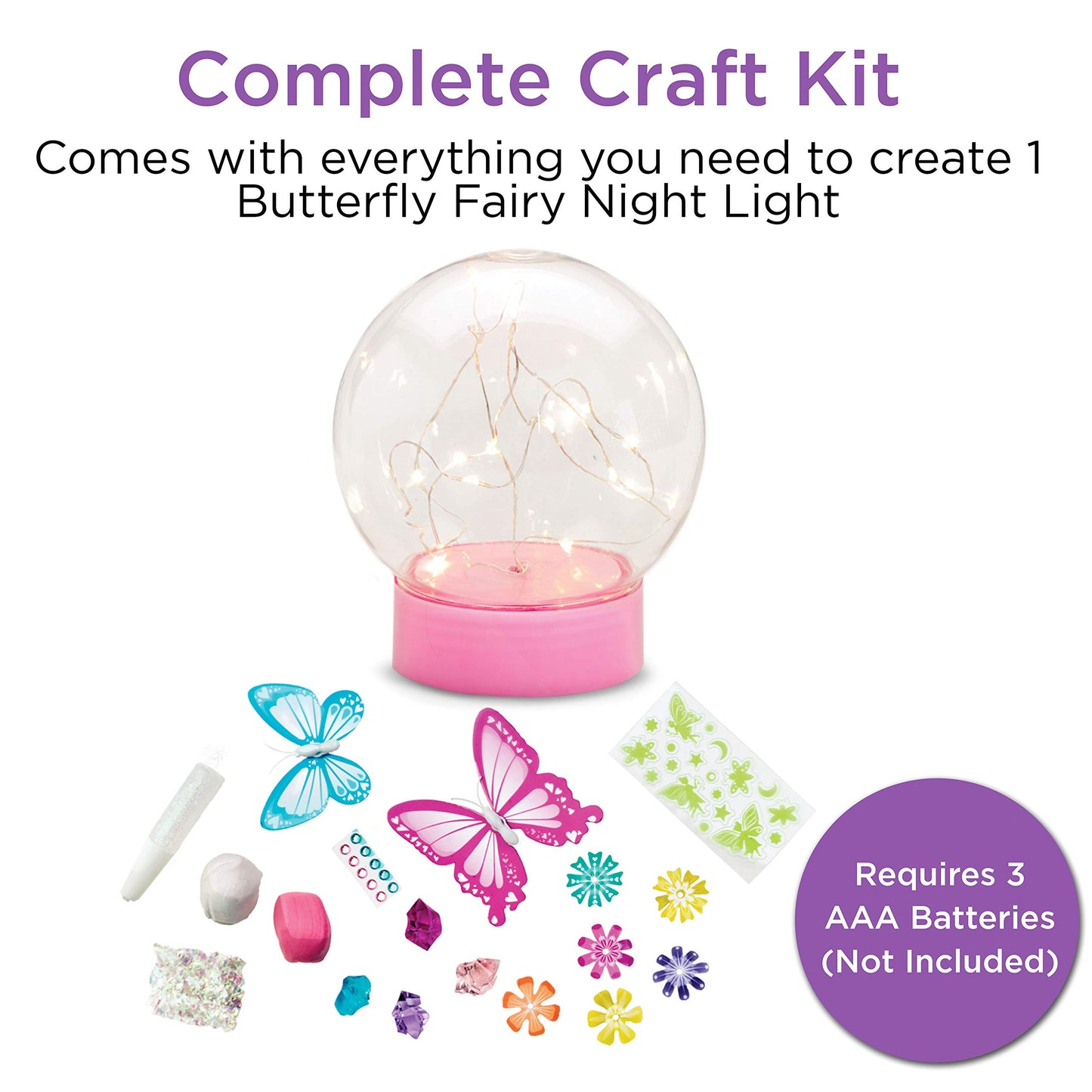 Creativity for Kids Butterfly Fairy Lights Kit | Create a Glowing Fairy Night Light with Butterflies & Sparkle | Relaxing DIY Craft & Imaginative Room Décor for Kids Everywhere (Ages 7+)