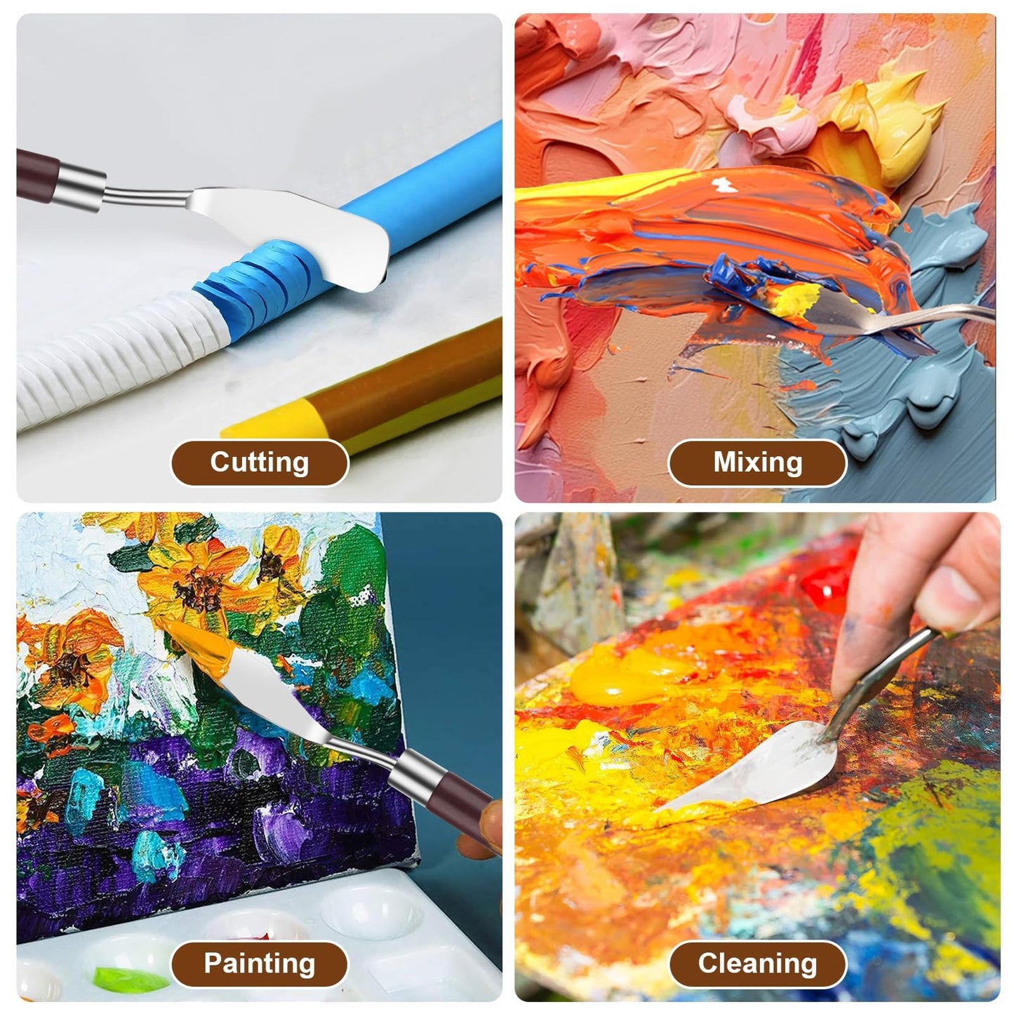 EEEKit 27 PCS Palette Knife Set, Stainless Steel Spatula Pallet Knife with Art Paint Brush, Plastic Scraper for Oil Canvas, Watercolor, Acrylic Painting