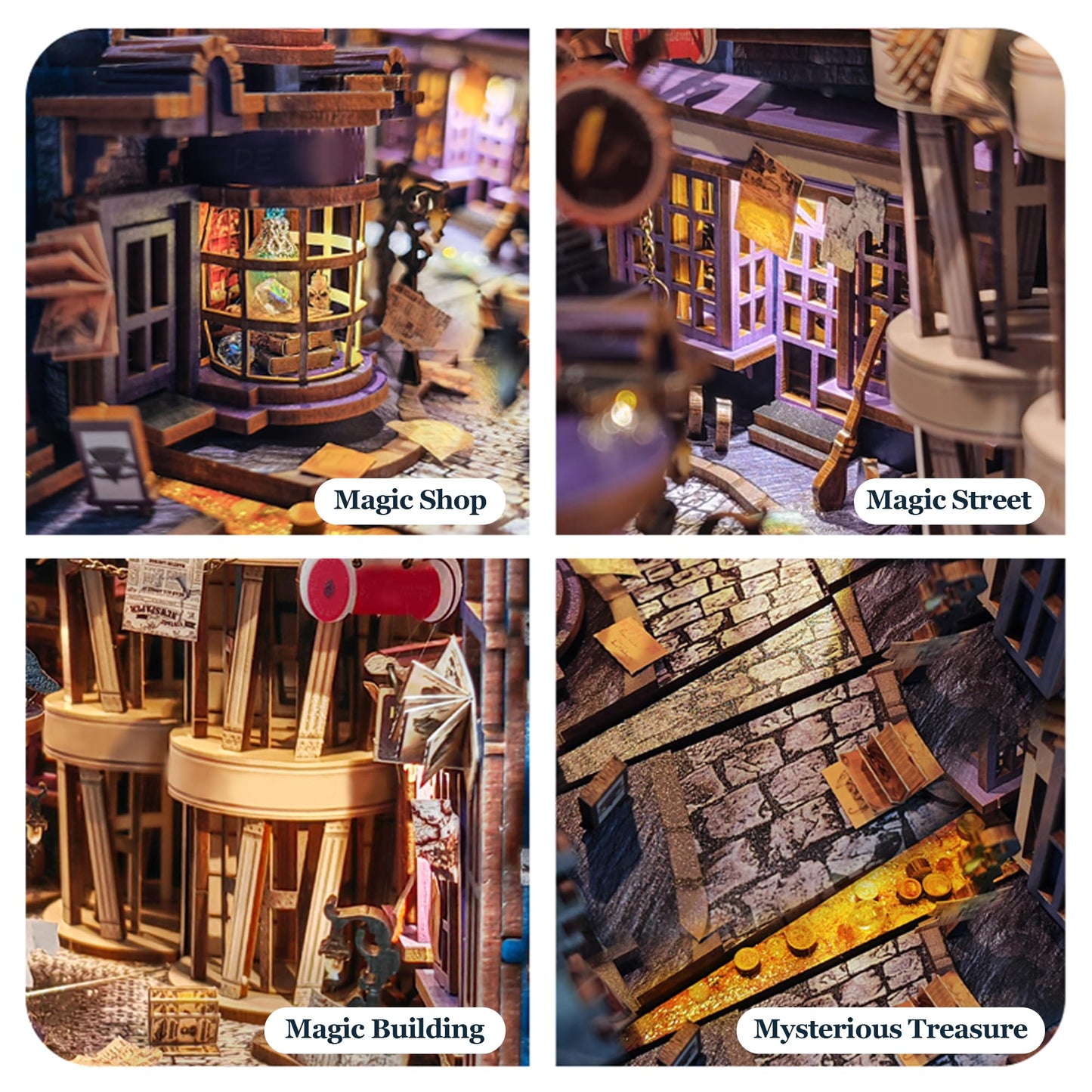 STRUCWOOD Magic Book Nook Kit - DIY Miniature House Dollhouse Kit for Adults Teens,3D Wooden Puzzle Booknook Bookshelf Insert Decor,Gifts for Family Friends -Magic Night Alley(SQ-16)