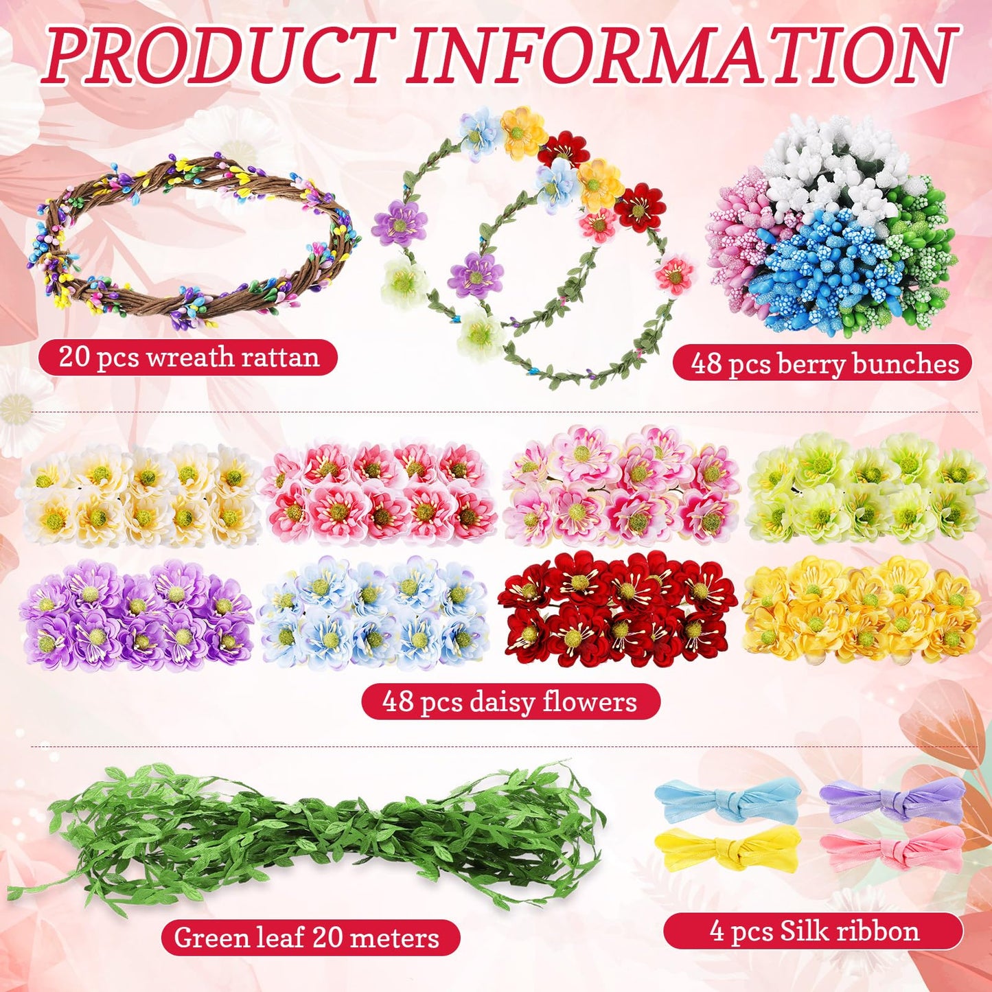 Zeyune 20 Sets Summer Tea Party Favor Flower Crowns Making Kit, Make Your Own Flower Crown Wreath Garland Headbands Craft Kit Handmade DIY Fairy Floral Hair Accessories Gift for Women(Daisy)