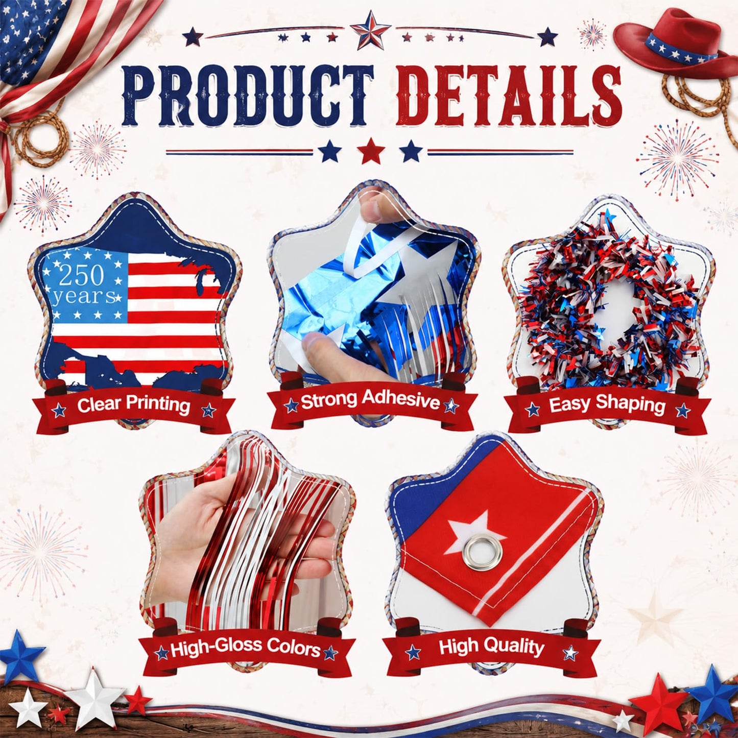 Ceenna 250th Anniversary Parade Float Decor Kit America 1776-2026 250 Years Patriotic Party Supplies with USA Banner Garden Flag Foil Fringe Tinsel Garlands for 4th of July Independence Memorial Day