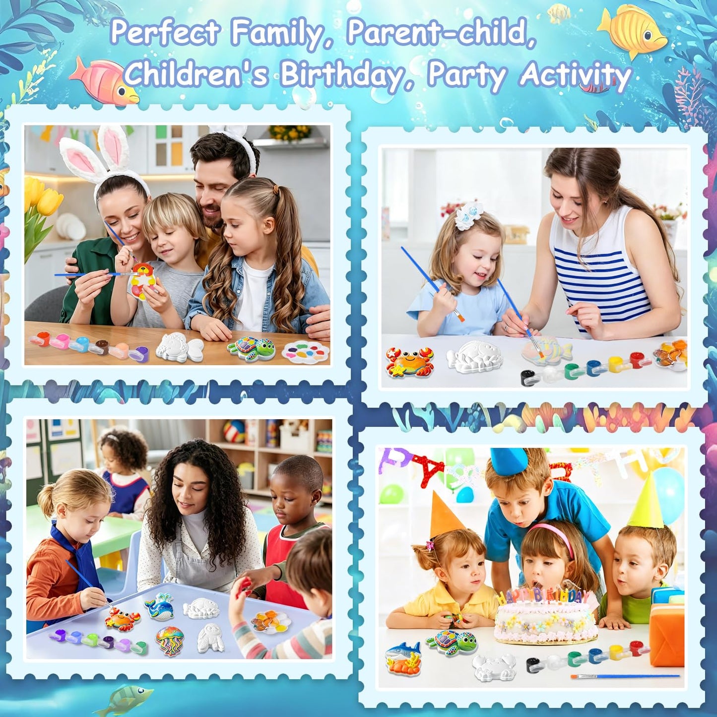 Yamgqus 24 Pcs Paint Your Own Plaster Jungle Animals Painting Kit, DIY Ceramic Arts and Crafts for Kids and Adults, Children Birthday Gift Party Event (Ocean)