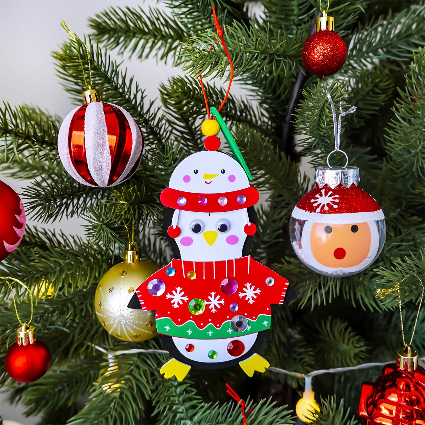 Winlyn 24 Sets Holiday Decorations DIY Christmas Tree Ornaments Winter Crafts Kits Foam Snowflake Penguin Snowman Foam Stickers for Kids Holiday Seasonal Gift Home Classroom Activities Party Favors