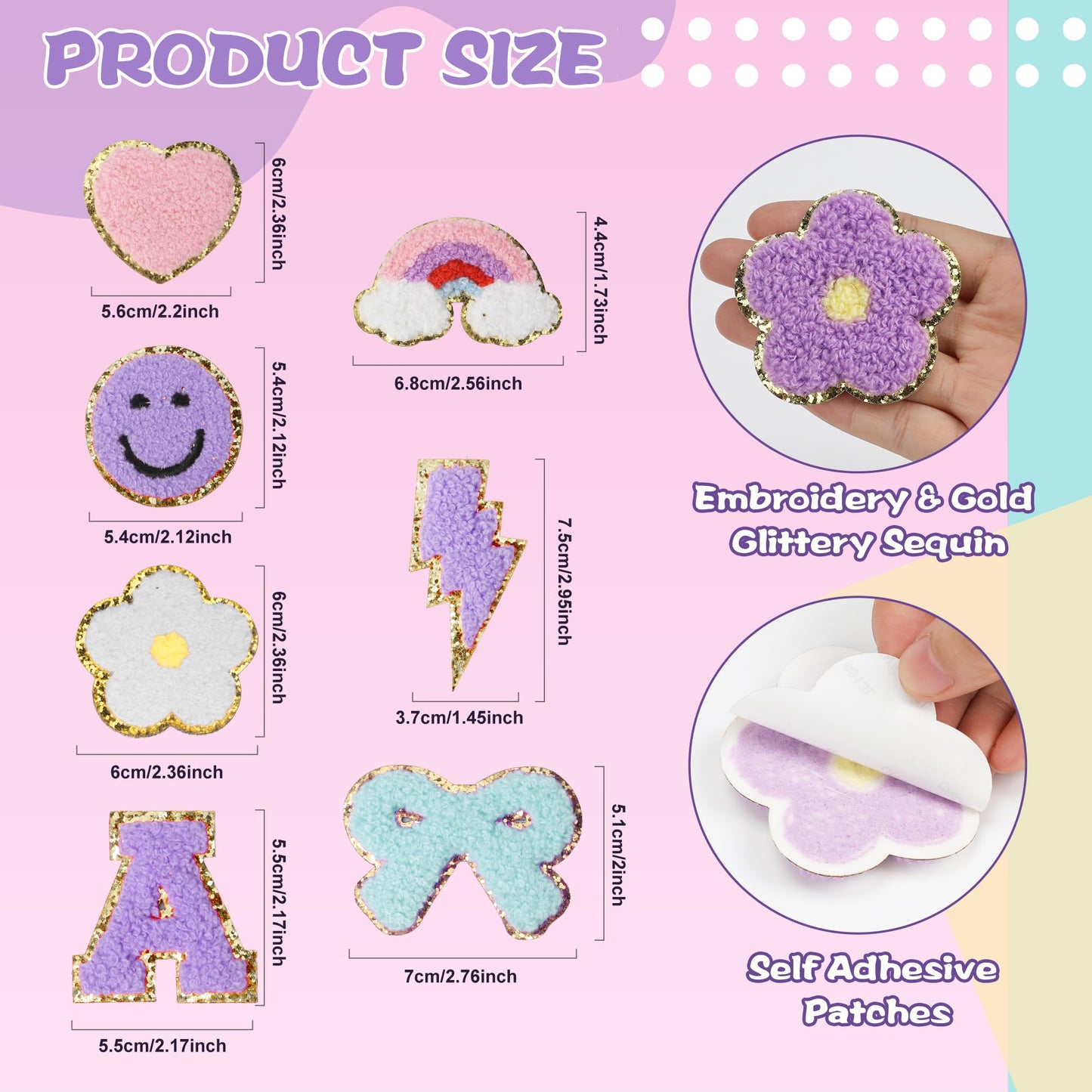Funria 152pcs Embroidered Chenille Letter Patches for Backpacks Fabric Glitter Cute Self Adhesive Letter Patches Iron on Alphabet Stickers for Bags Decoration Stick on Hats Clothing Jackets Teen Girls