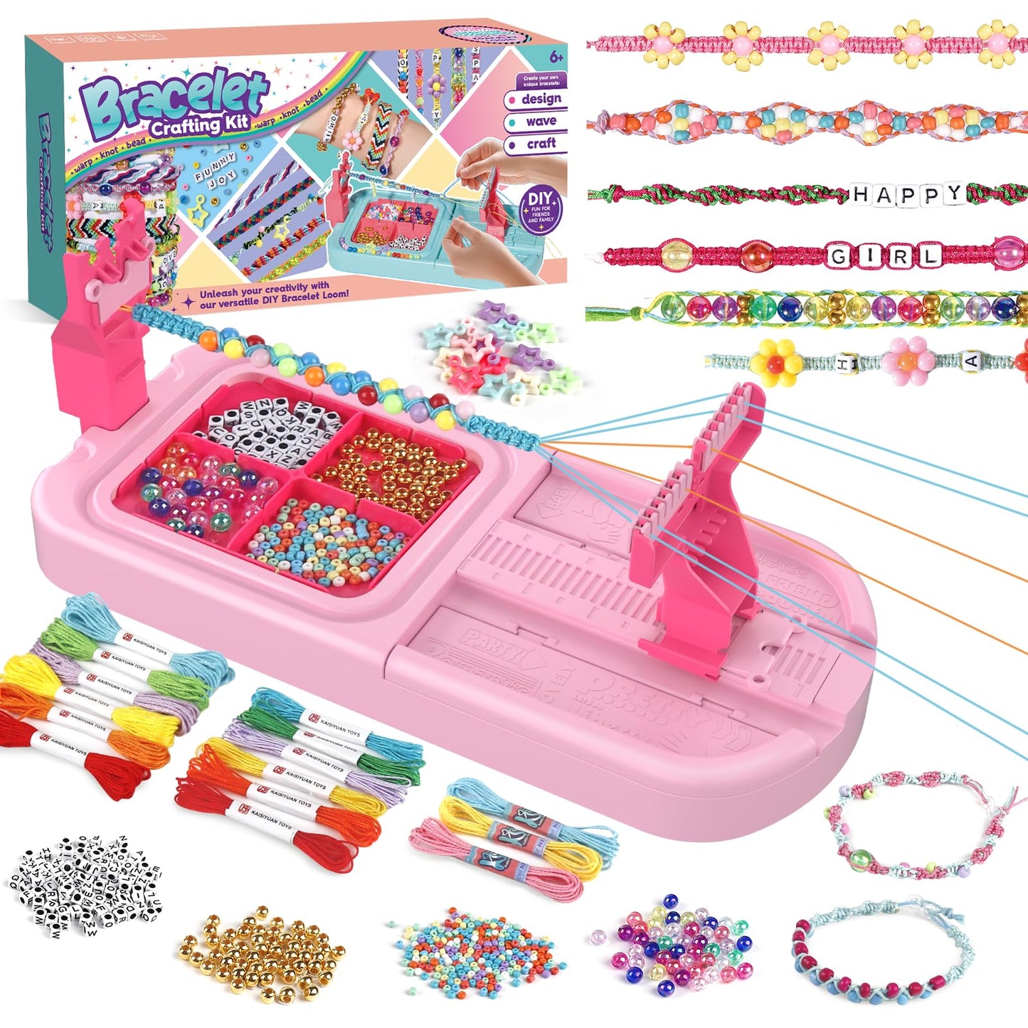 IFLOVE Arts and Crafts for Kids Ages 8-12,Friendship Bracelet Making Kit for Girl,DIY Arts and Crafts Maker for Kids,Jewelry Making Kit Christmas Gifts for Ages 6 7 8 9 10 11 12 Year Old (Rose)