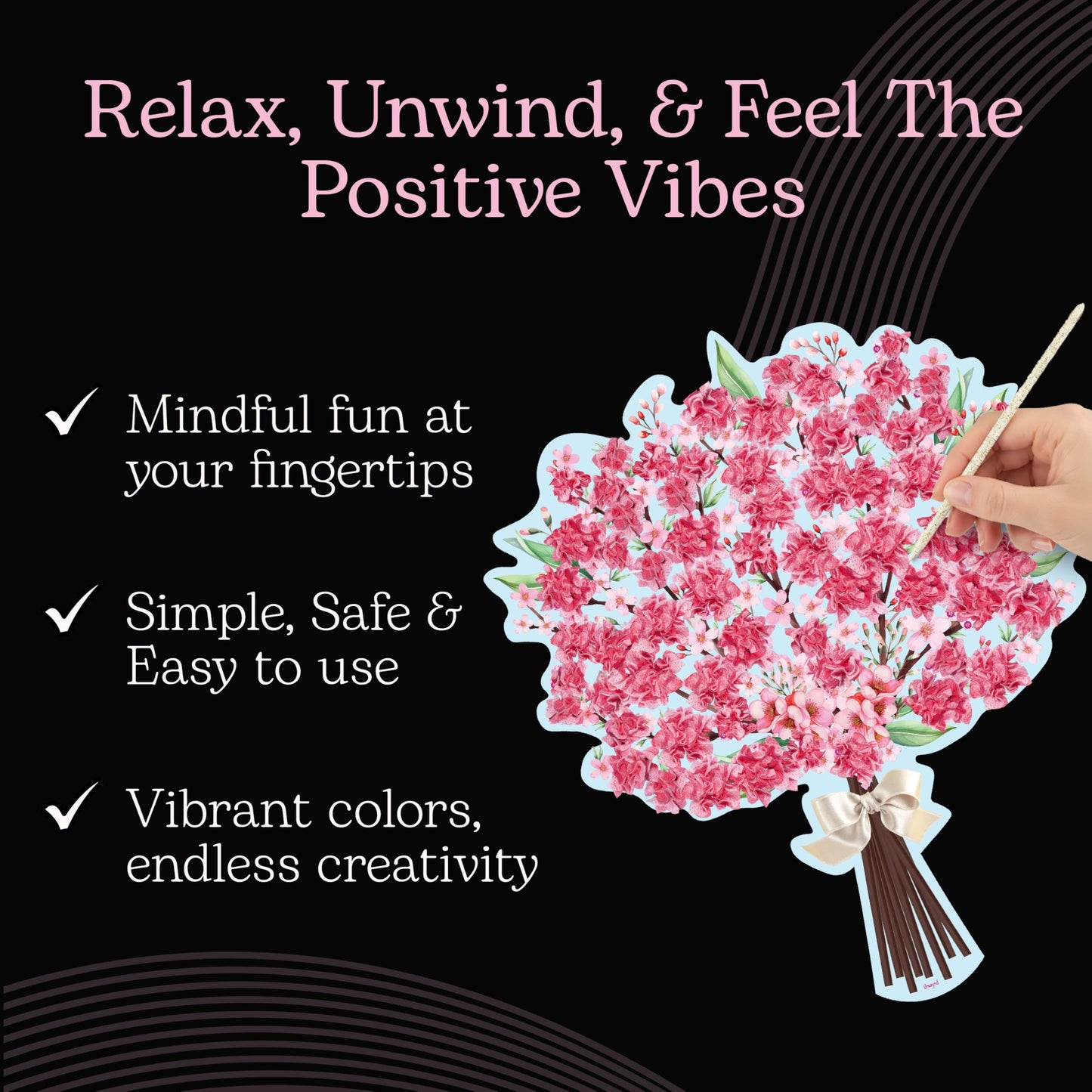 Unwynd Poke Art Cherry Blossom Flower Bouquet | Mess-Free Arts and Crafts for Adults | Teen Craft Kits | Mother's Day Flowers Gift | Gifts for Mother, Women and Men