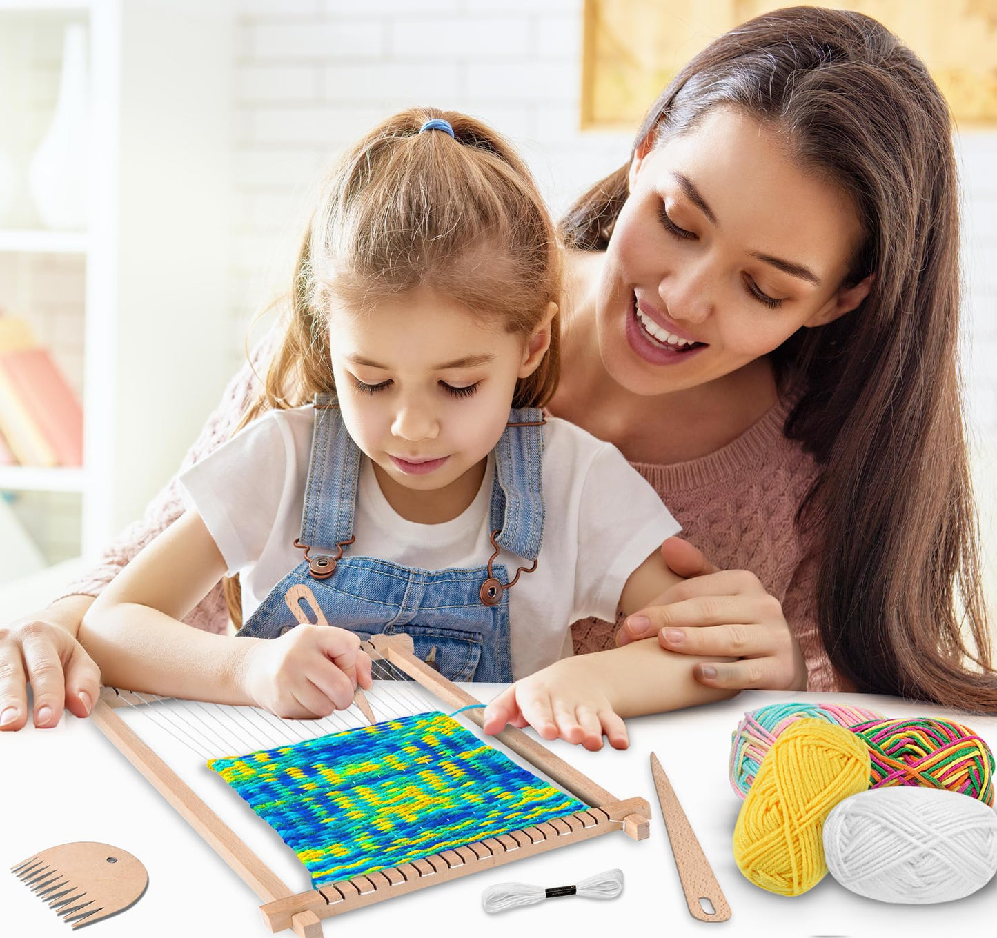 adorbox Weaving Loom, Wooden Weaving Loom for Kids Adults, 9x11inch Handmade Knitting Loom for Beginners Adults Kids with Yarn Rods Combs Shuttles Rubber Bands and Instructions
