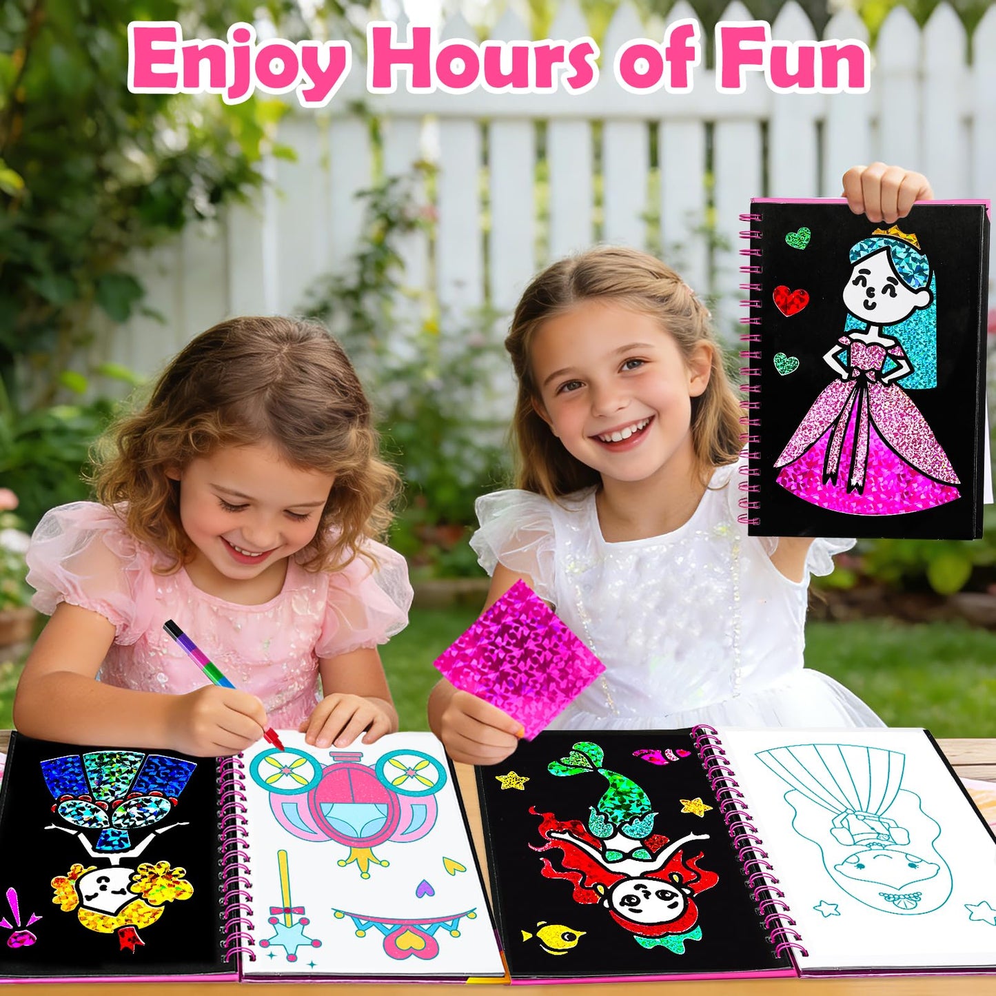 FUNNYB&G Foil Art Craft Kit for Girls 4-10 Years Old: Mess-Free & No-Glue, Create 16 Sparkly Princess Unicorn Pictures – Perfect Travel Toy & Birthday Gift for Kids (Princess)