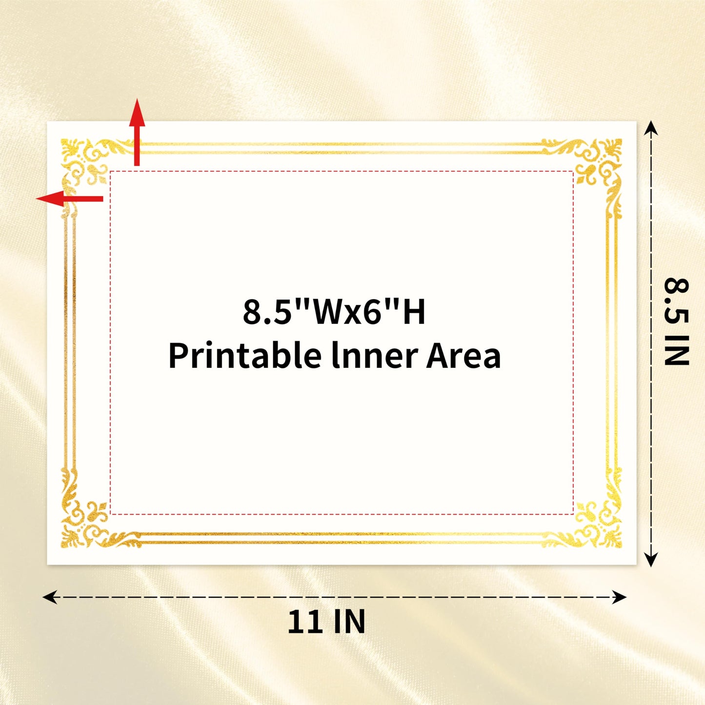 50 Sheets Certificate Paper for Printing,Gold Foil Metallic Border,8.5x11 inch Blank Award Certificate Paper,Laser & Inkjet Printer Compatible,For Office,Business Awards,School Diplomas（New Packaging）