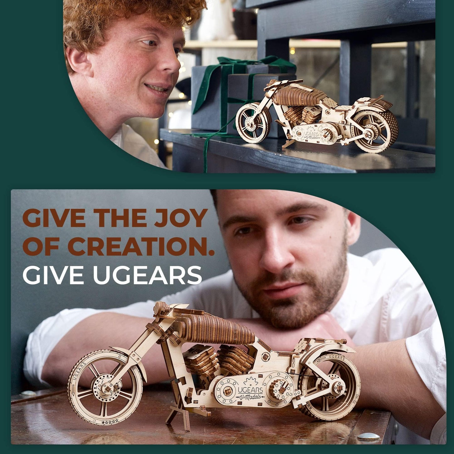UGEARS Bike DIY Kit – Wooden Mechanical Motorcycle Project – Bike VM-02 Rubber Band Engine – for Vehicle Passionate and Bikers – Plywood Model with Wide Back Wheel – Refined Gift Idea