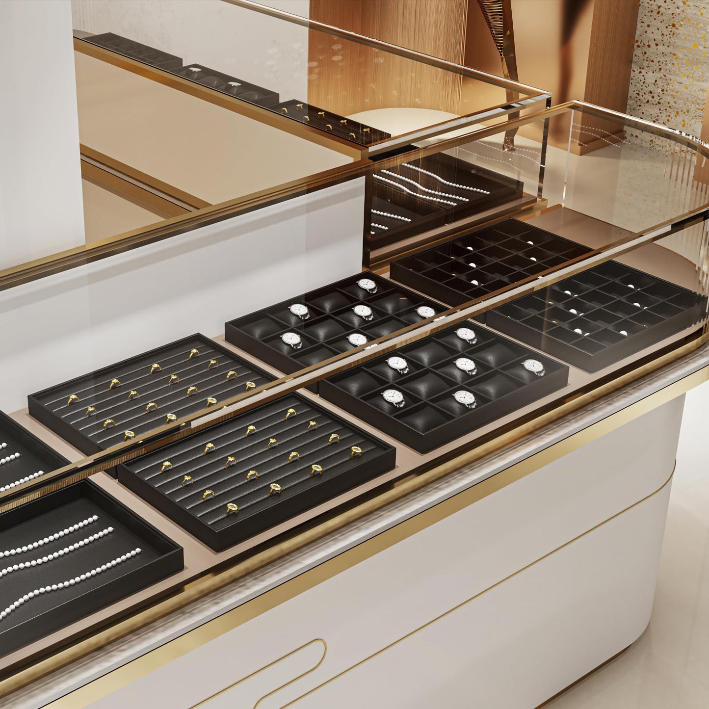 Woodten Black PU Leather Jewelry Display Tray 24 Grids Pendant Earrings Necklace Organizer Display Showcase Jewelry Storage Tray