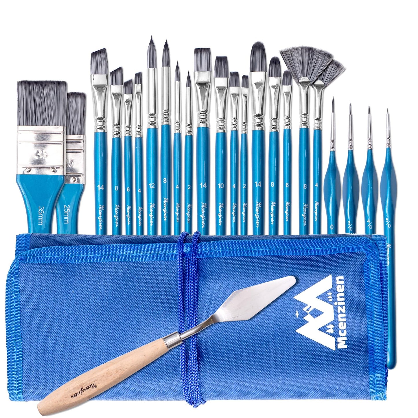 Mcenzinen 24 Pcs Paint Brushes, Professional Acrylic Paint Brush Set Artists Complete Range of Sizes with Palette Knife & Canvas Bag for Acrylic, Oil, Watercolor, Gouache