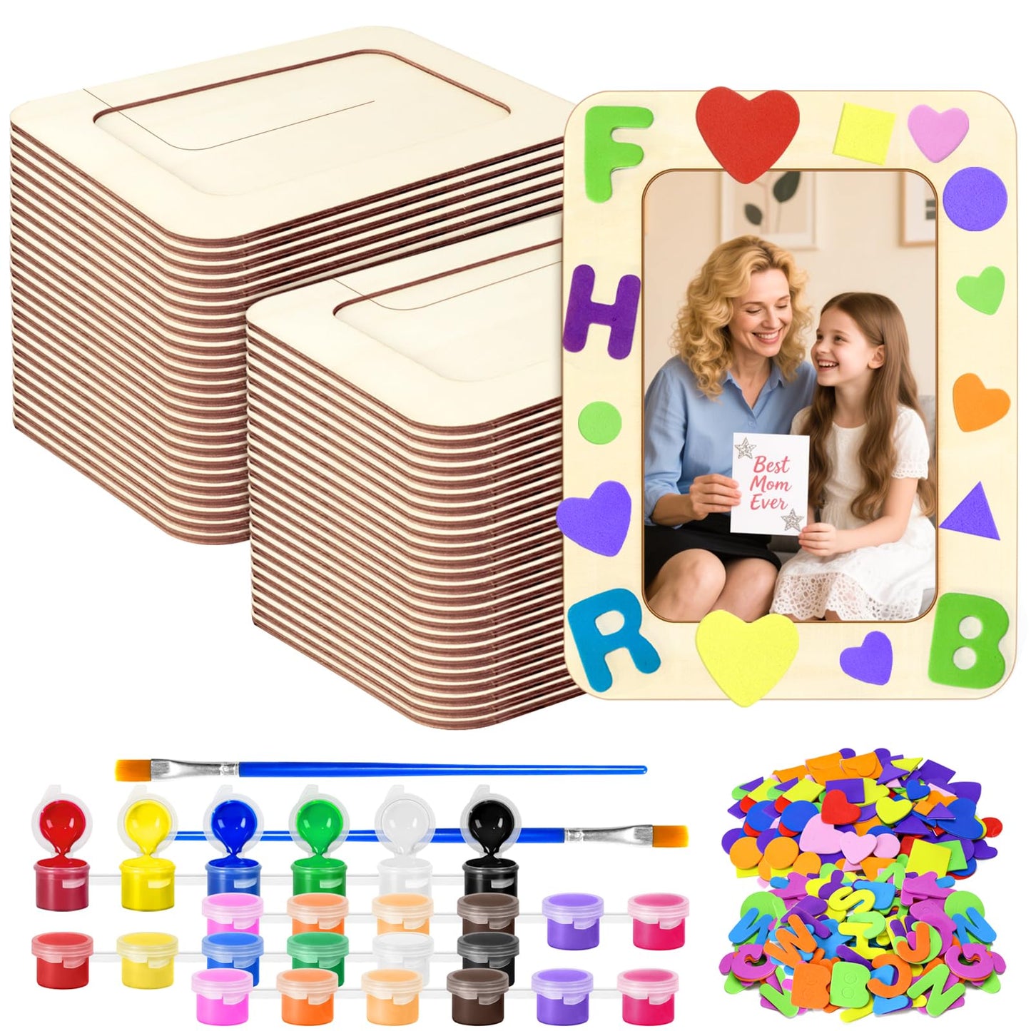 VOKOY 24 Pack Wooden Picture Frames for Crafts, DIY Wood Picture Painting Frames Kit for 4" x 6" Photos,Unfinished Wood Photo Frame DIY Wooden Crafts Decorate for Mother's Day Birthday Party Gifts